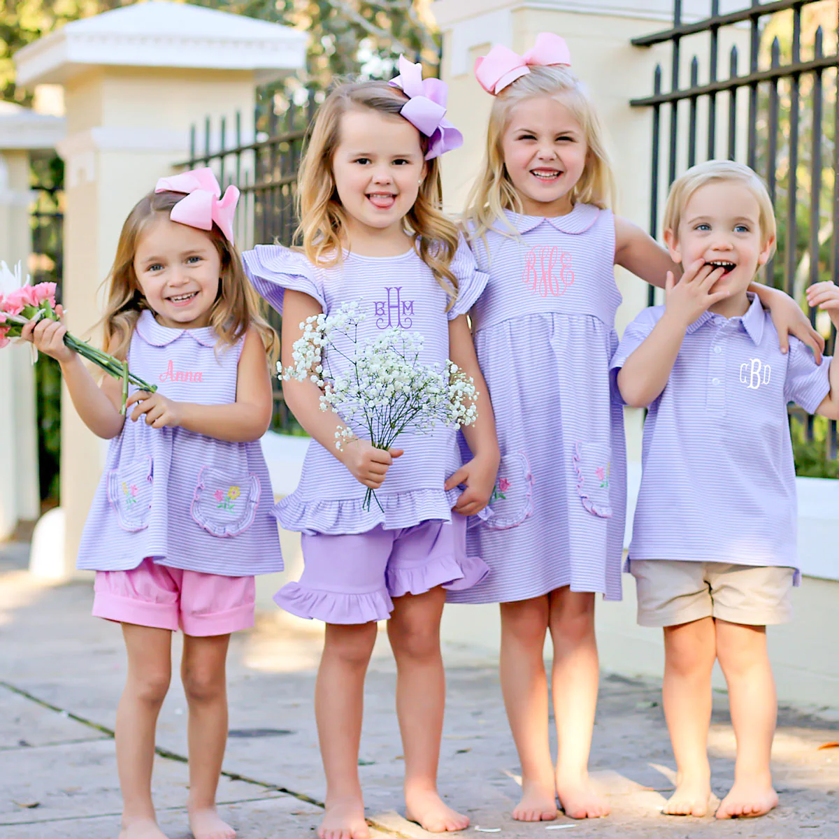 Flower Applique Purple Stripe Caroline Dress - Image 4