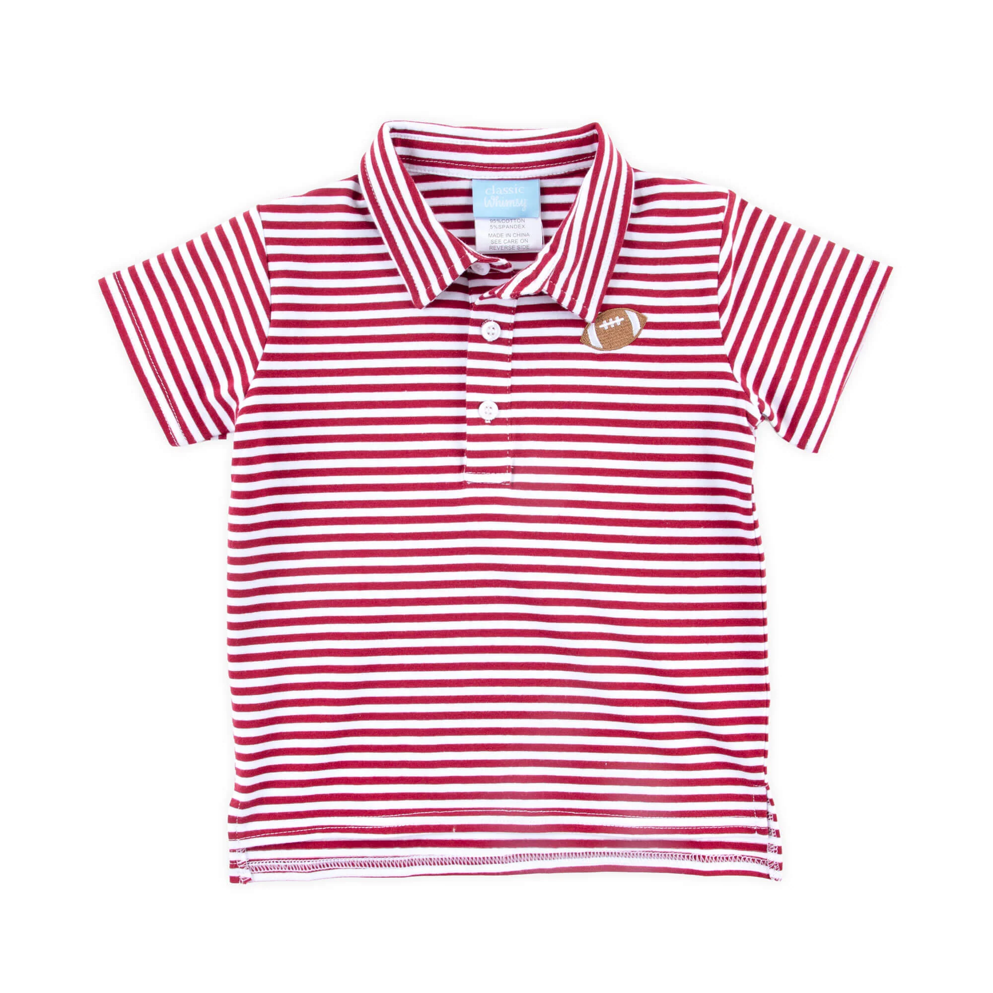 Football Embroidered Maroon Stripe Polo - Image 2