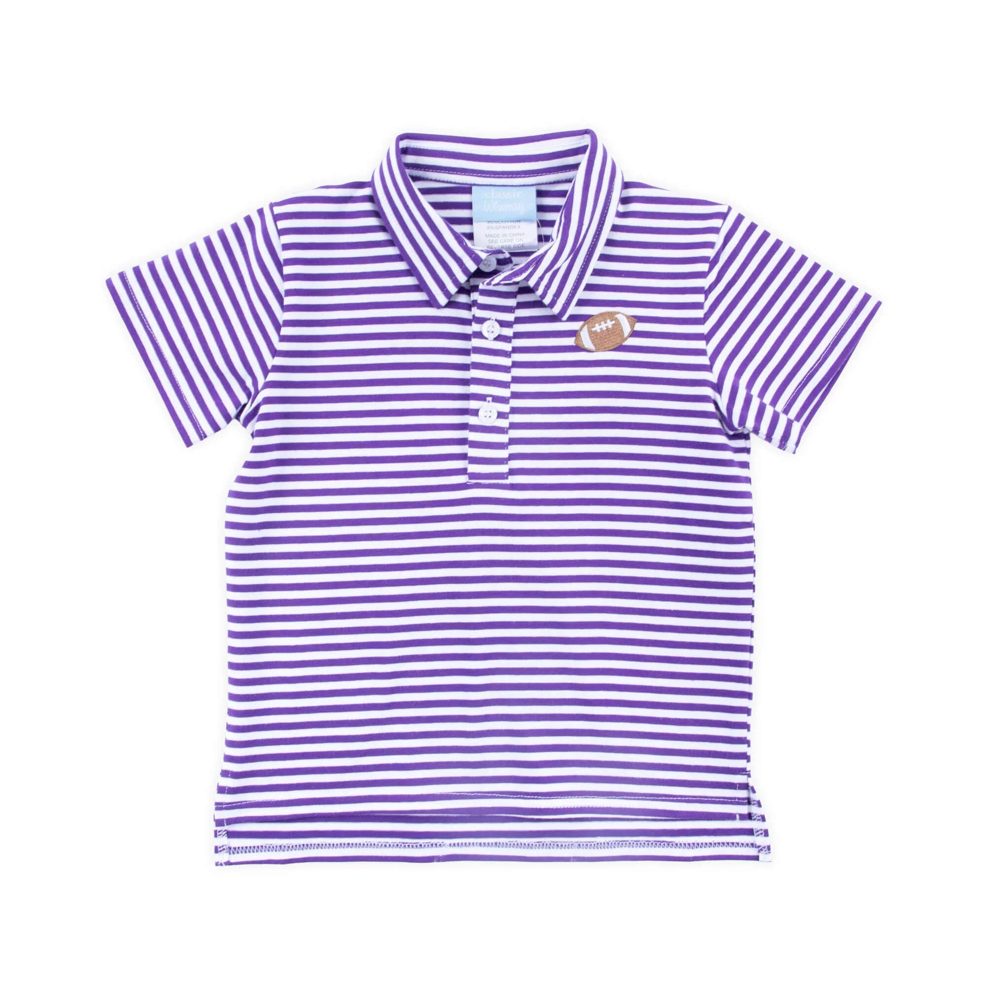 Football Embroidered Purple Stripe Polo - Image 2