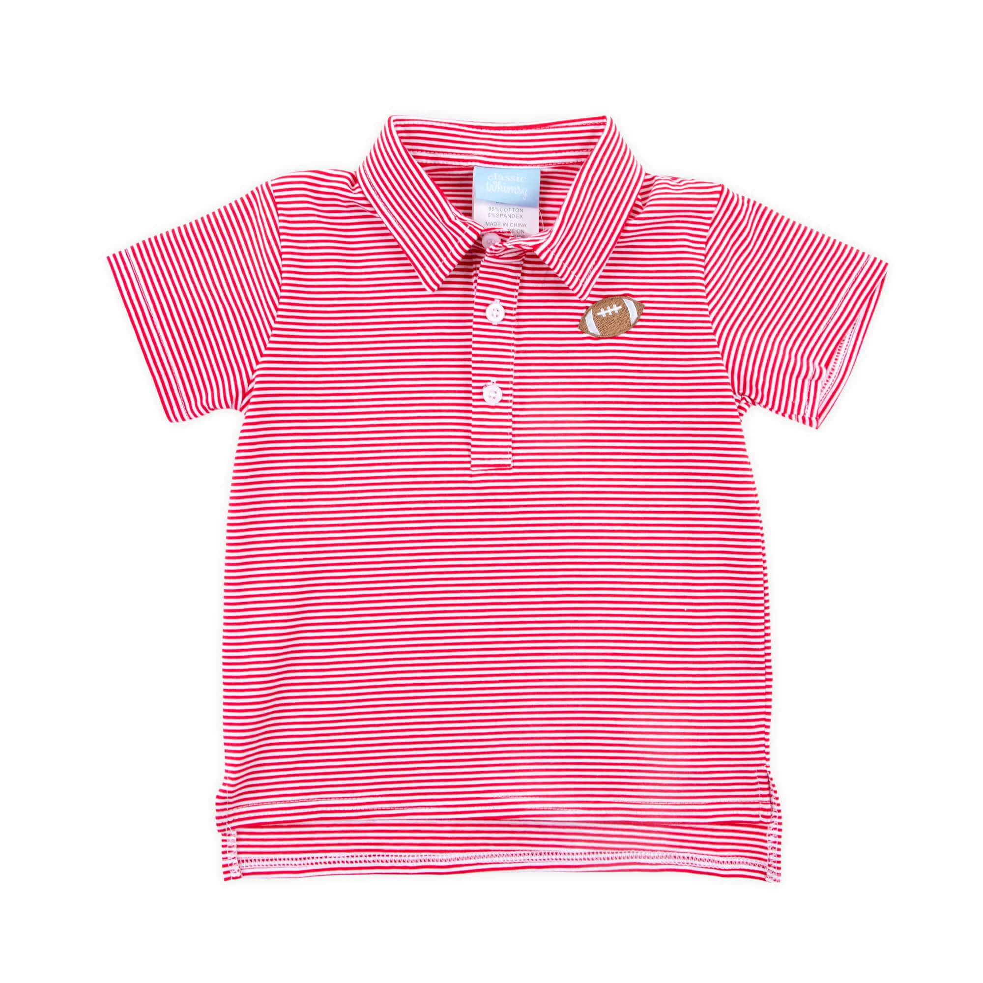 Football Embroidered Red Stripe Polo - Image 2