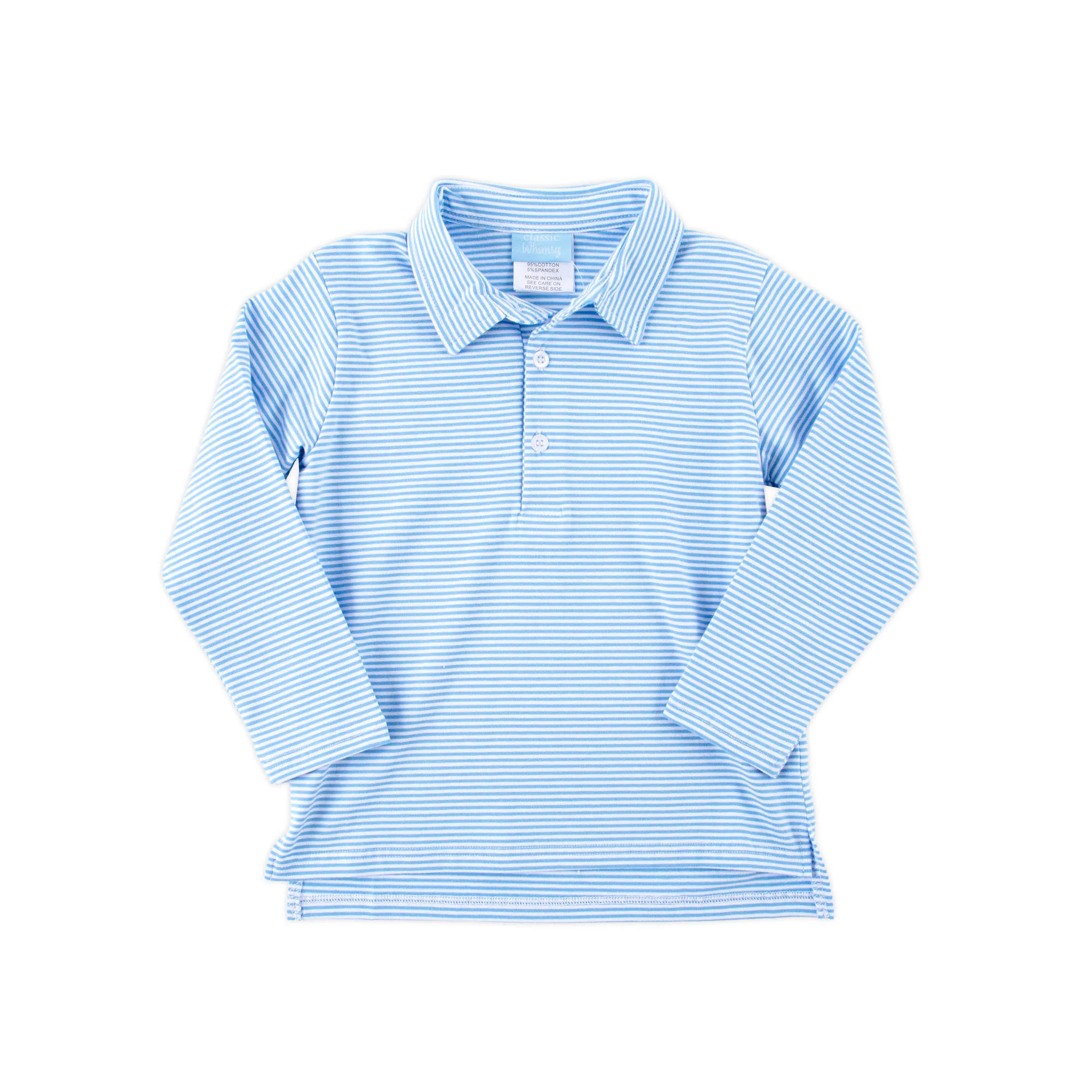 Blue Stripe Long Sleeve Polo Shirt - Image 2