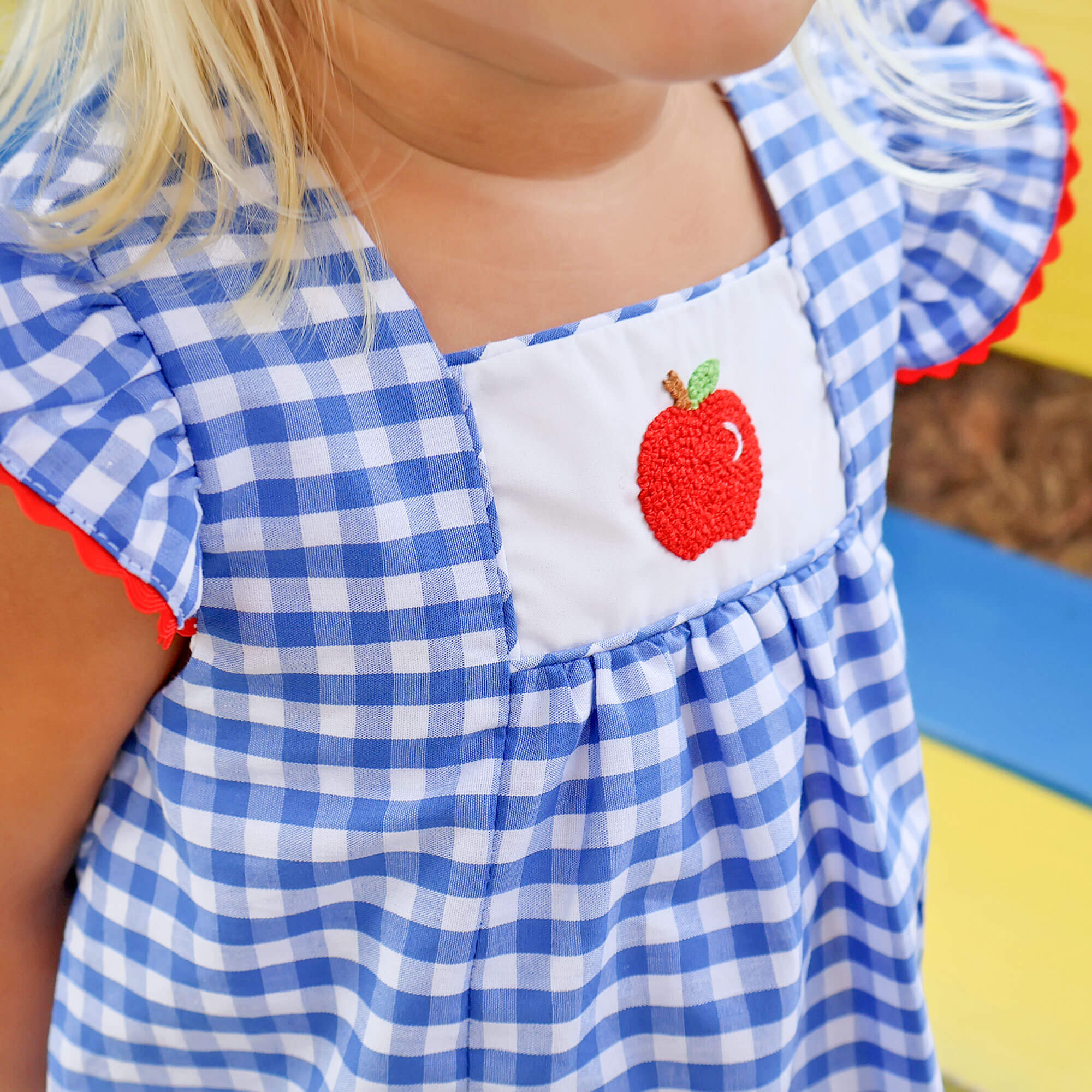 French Knot Single Apple Blue Gingham Short Set - Image 3