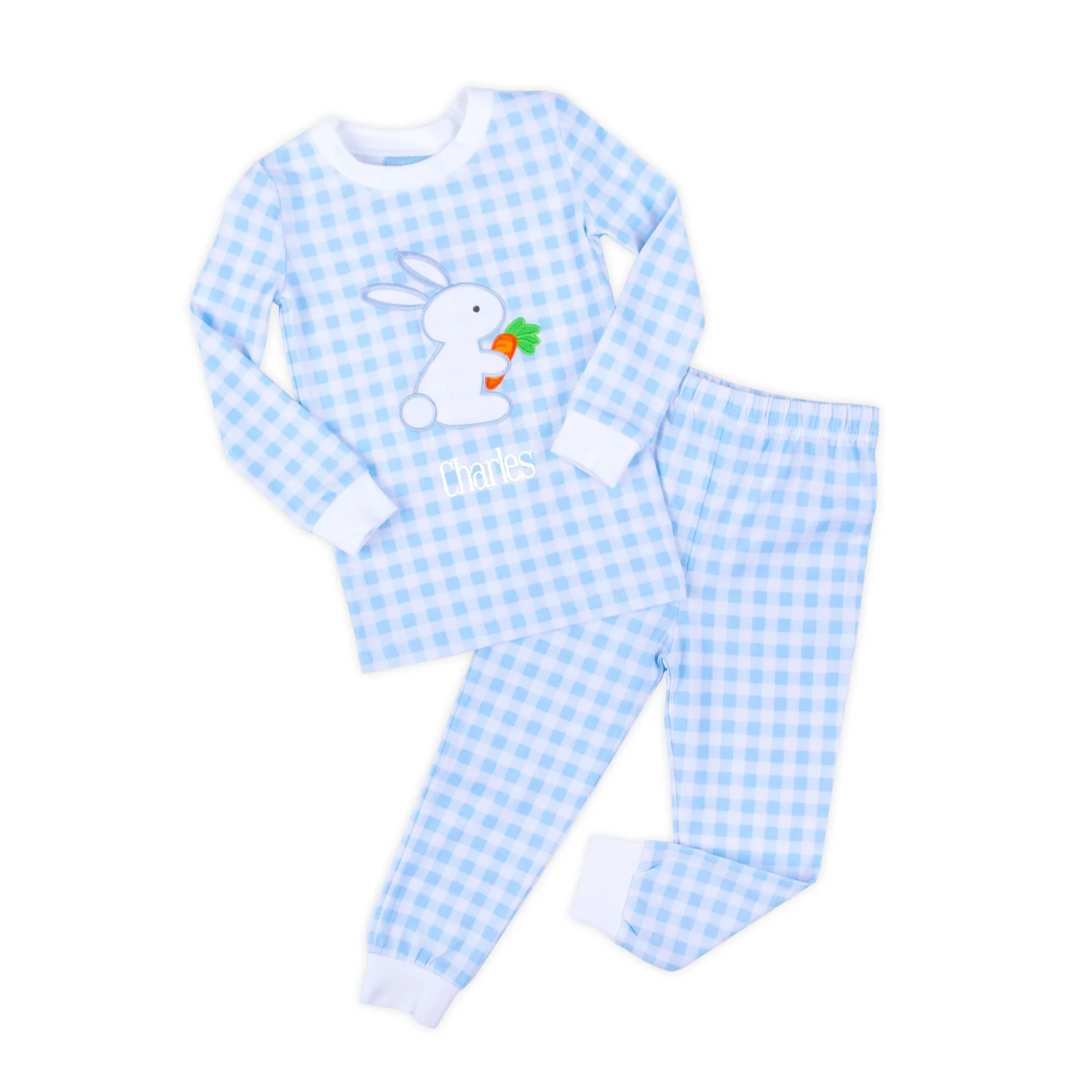 Bunny Garden Blue Check Pajamas - Image 3