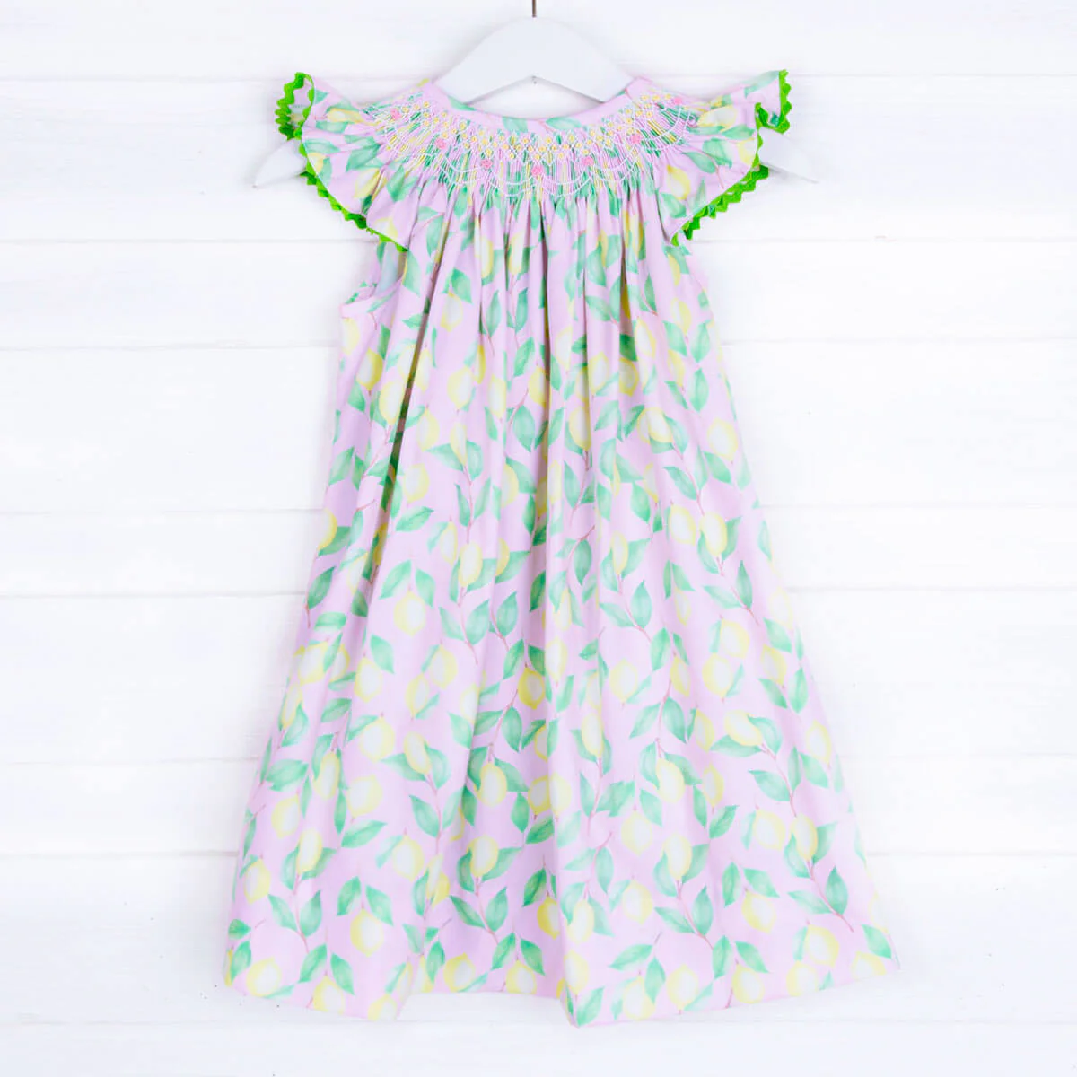 Geometric Smocked Pink Lemon Dress