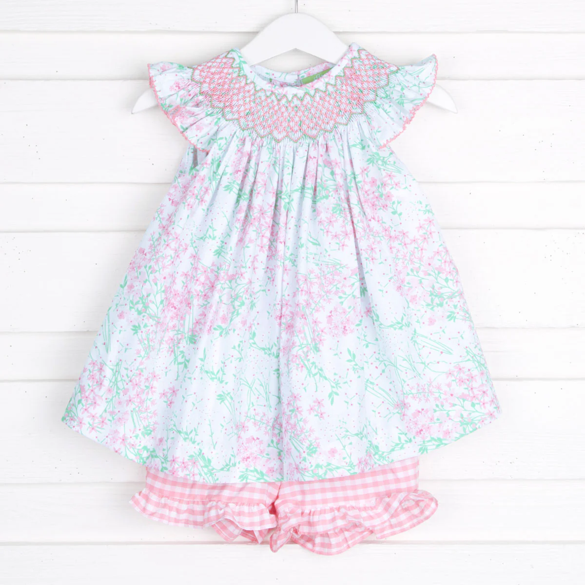 Geo Smocked Pink Meadow Floral Short Set