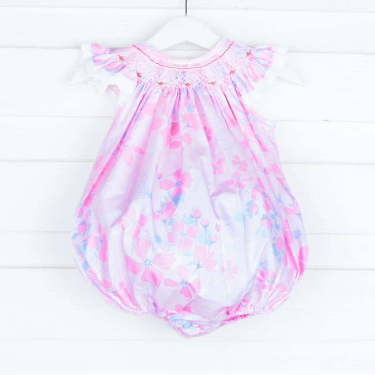 Geometric Smocked Pink Tropical Floral Bubble