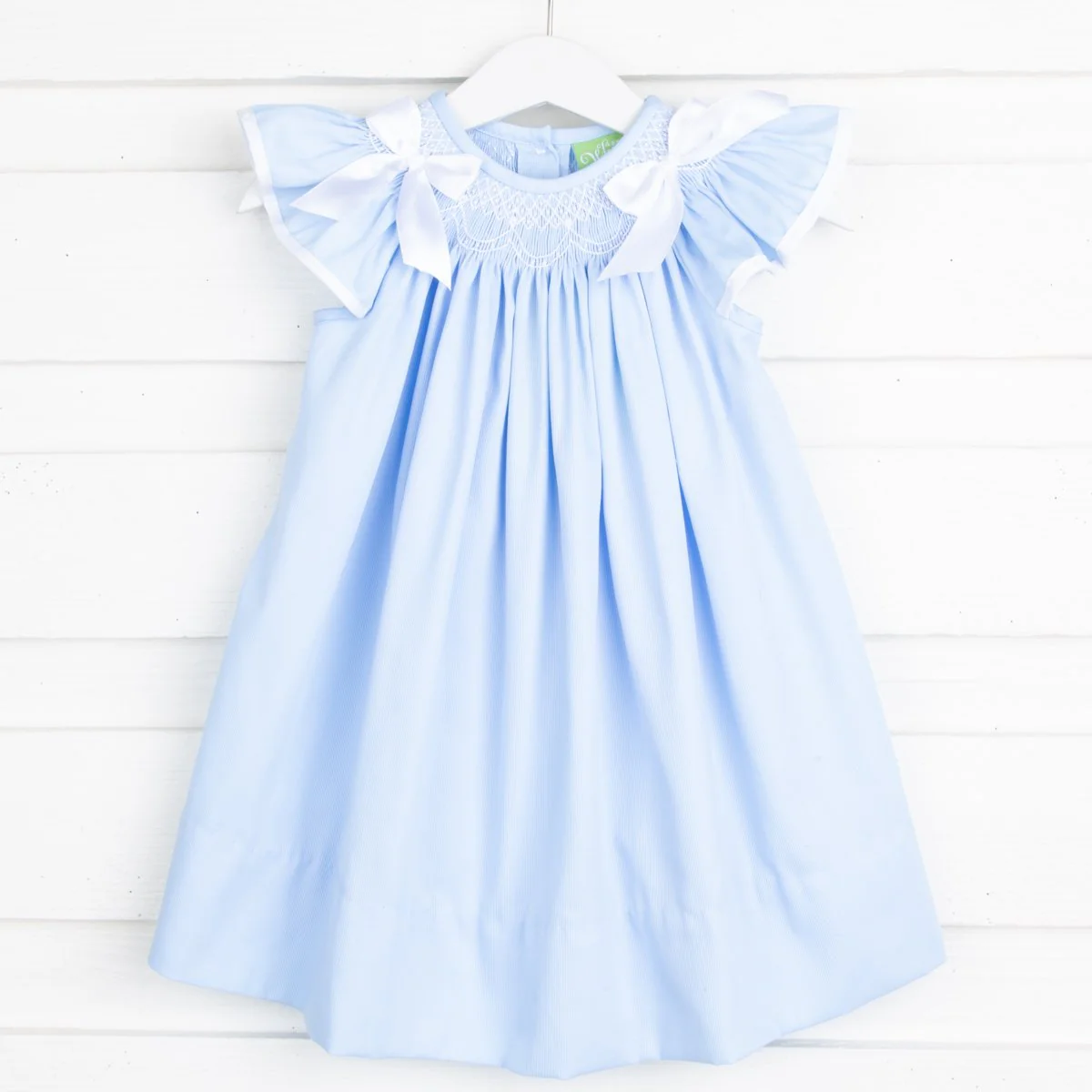 Geometric Smocked Ribbon Dress Blue Pique