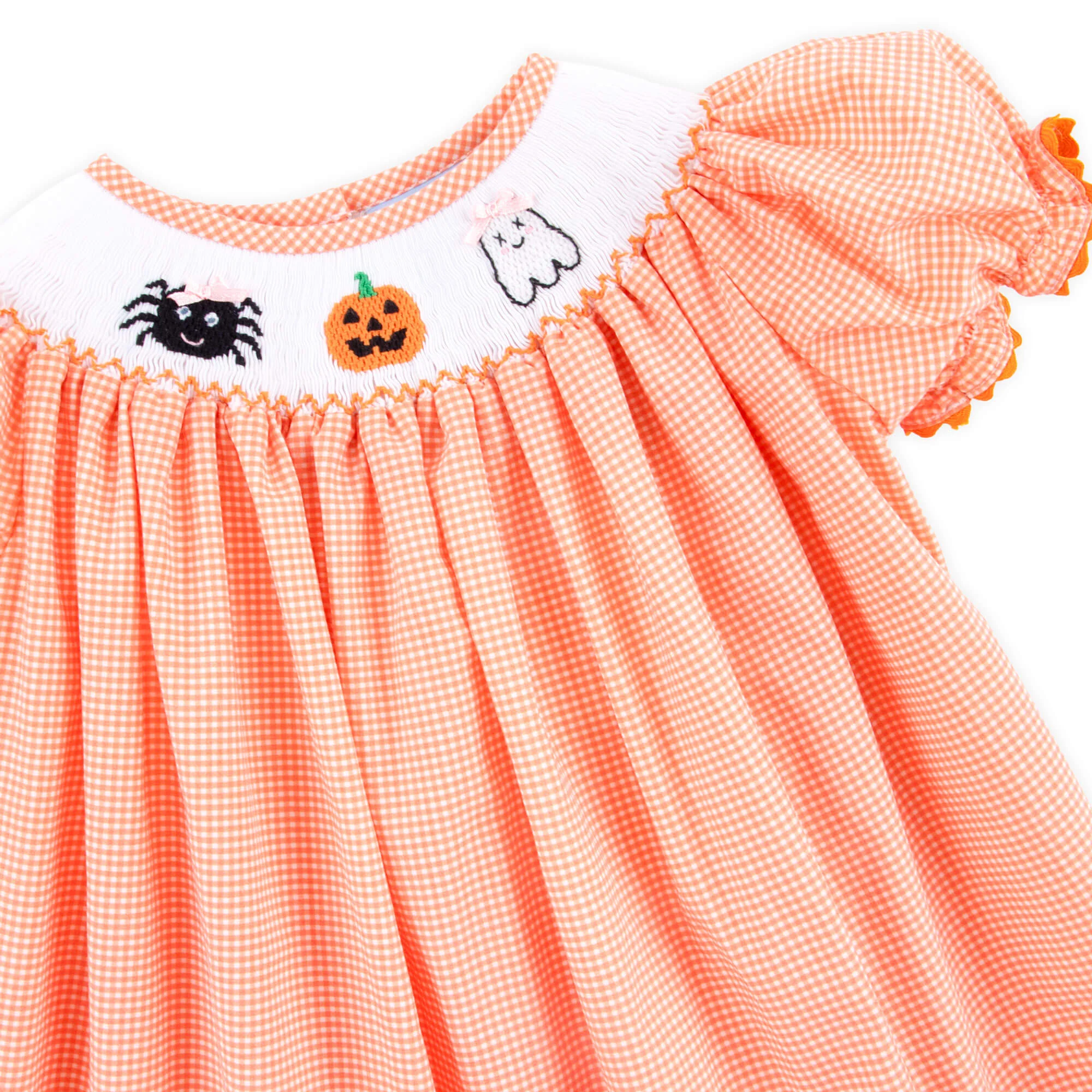Scary Smocked Orange Gingham Bishop Bubble - Image 2