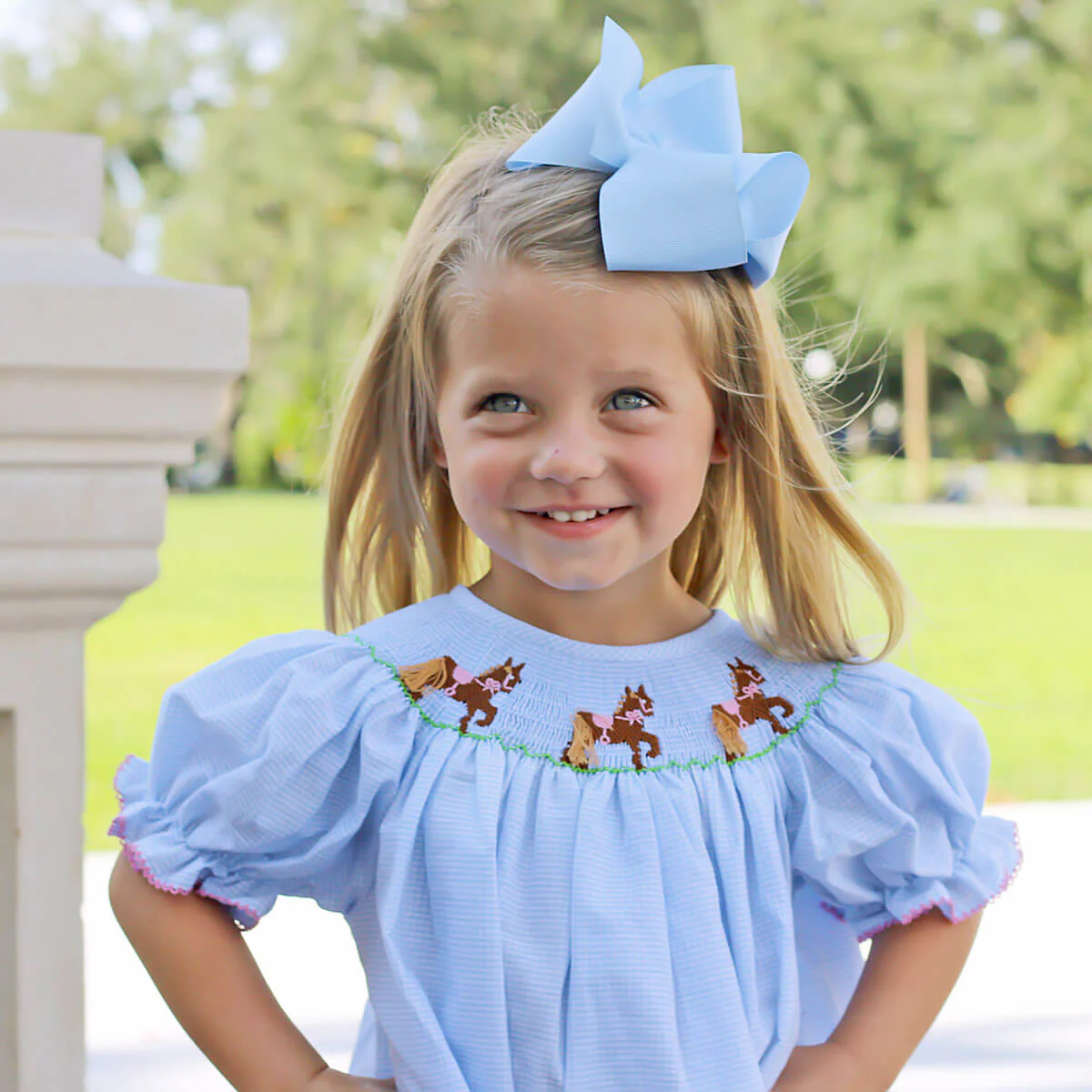 Horse Smocked Light Blue Bubble - Image 2