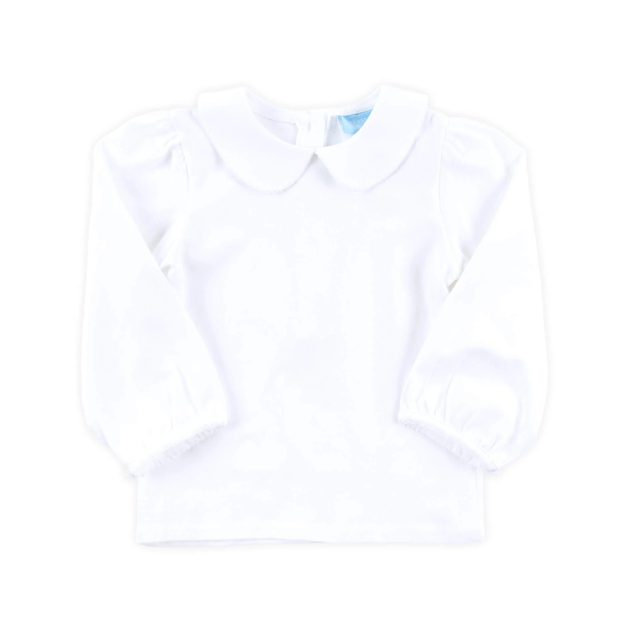 Girls White Knit Long Sleeve Undershirt with Ric Rac Trim - Image 2