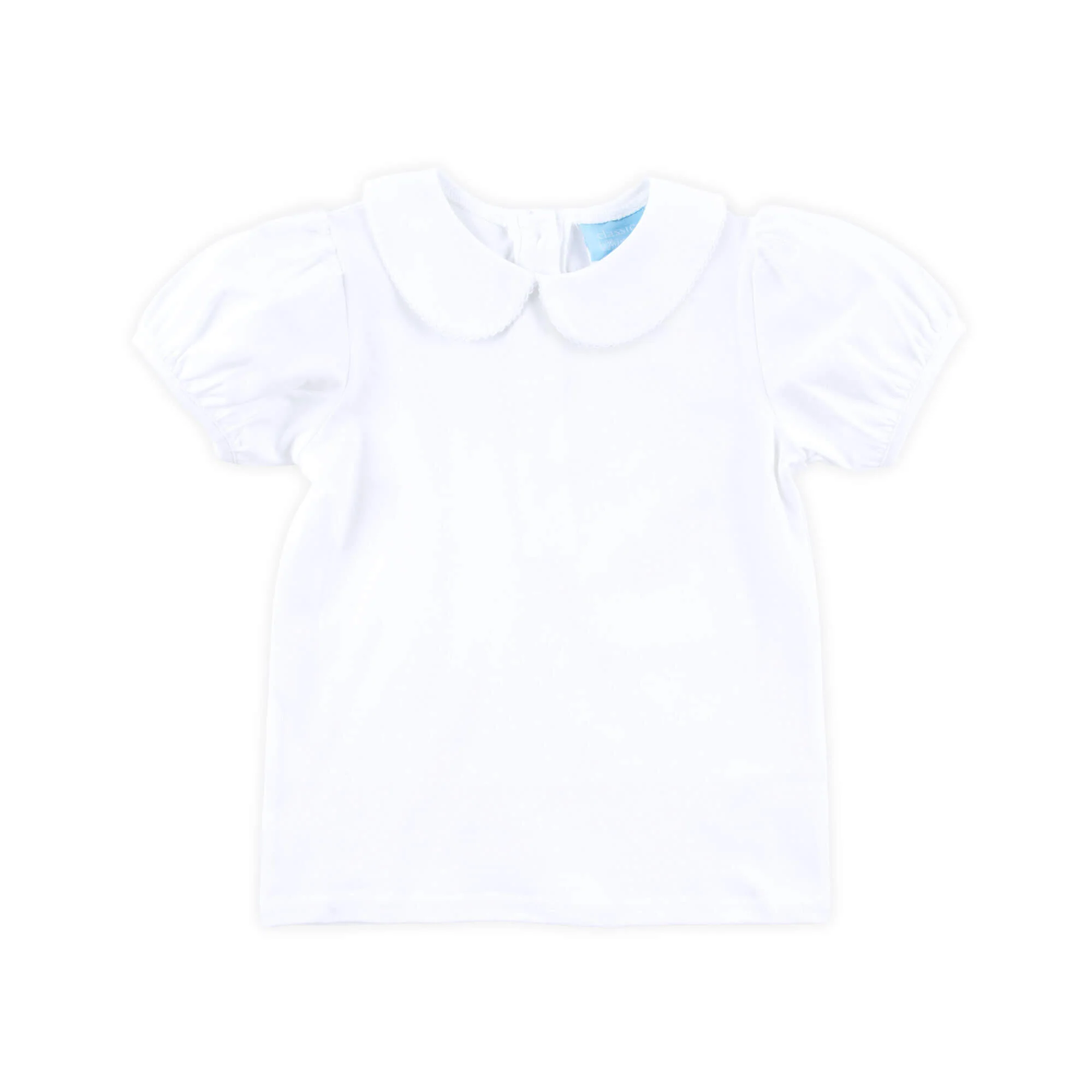 Girls White Knit Short Sleeve Undershirt with Ric Rac Trim - Image 2