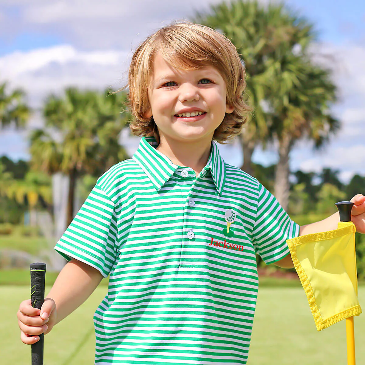 Golf Tee Green Stripe Polo