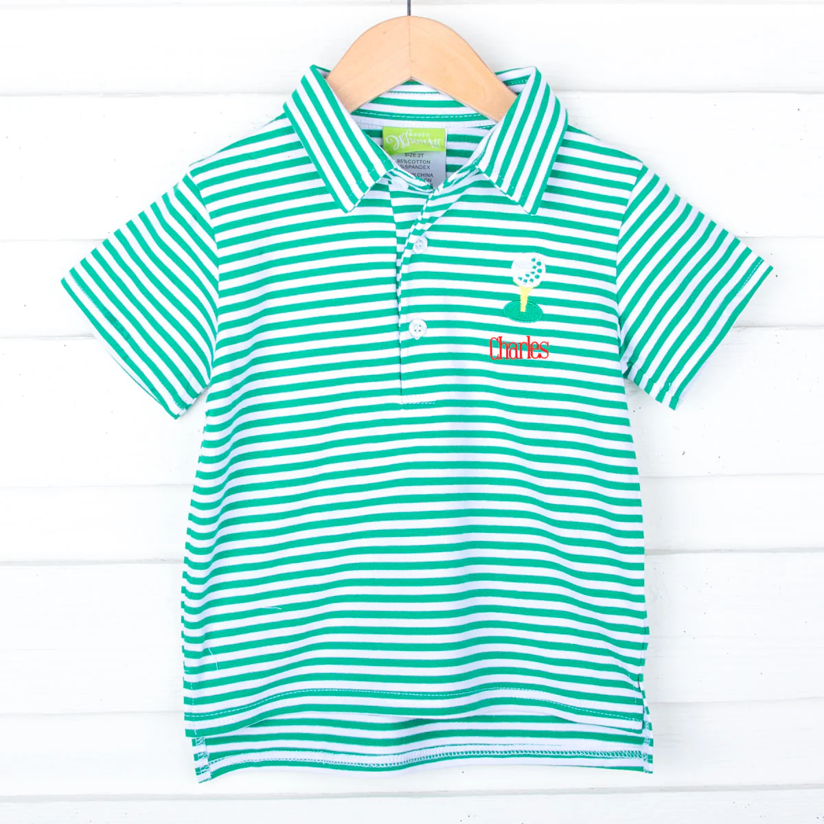 Golf Tee Green Stripe Polo - Image 2