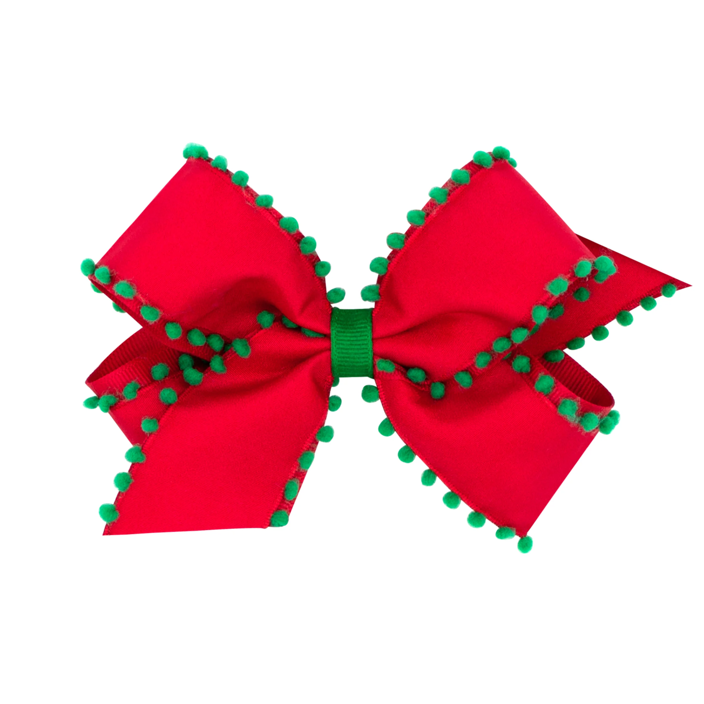 Red & Green Pom Pom Grosgrain Bow