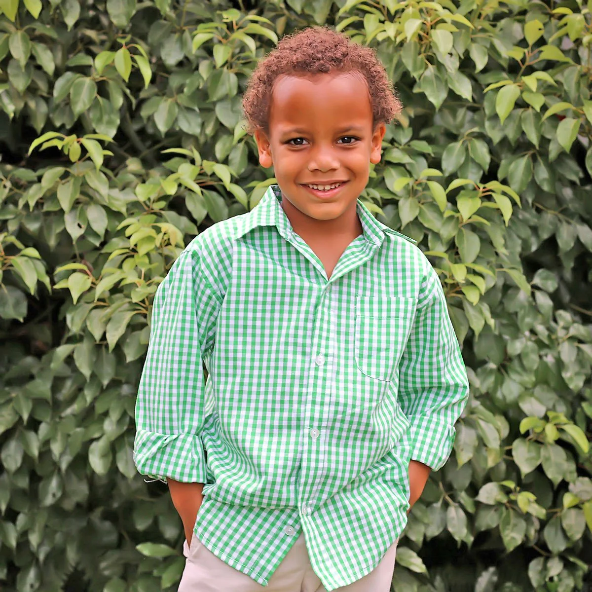 Green Check Button Down Shirt