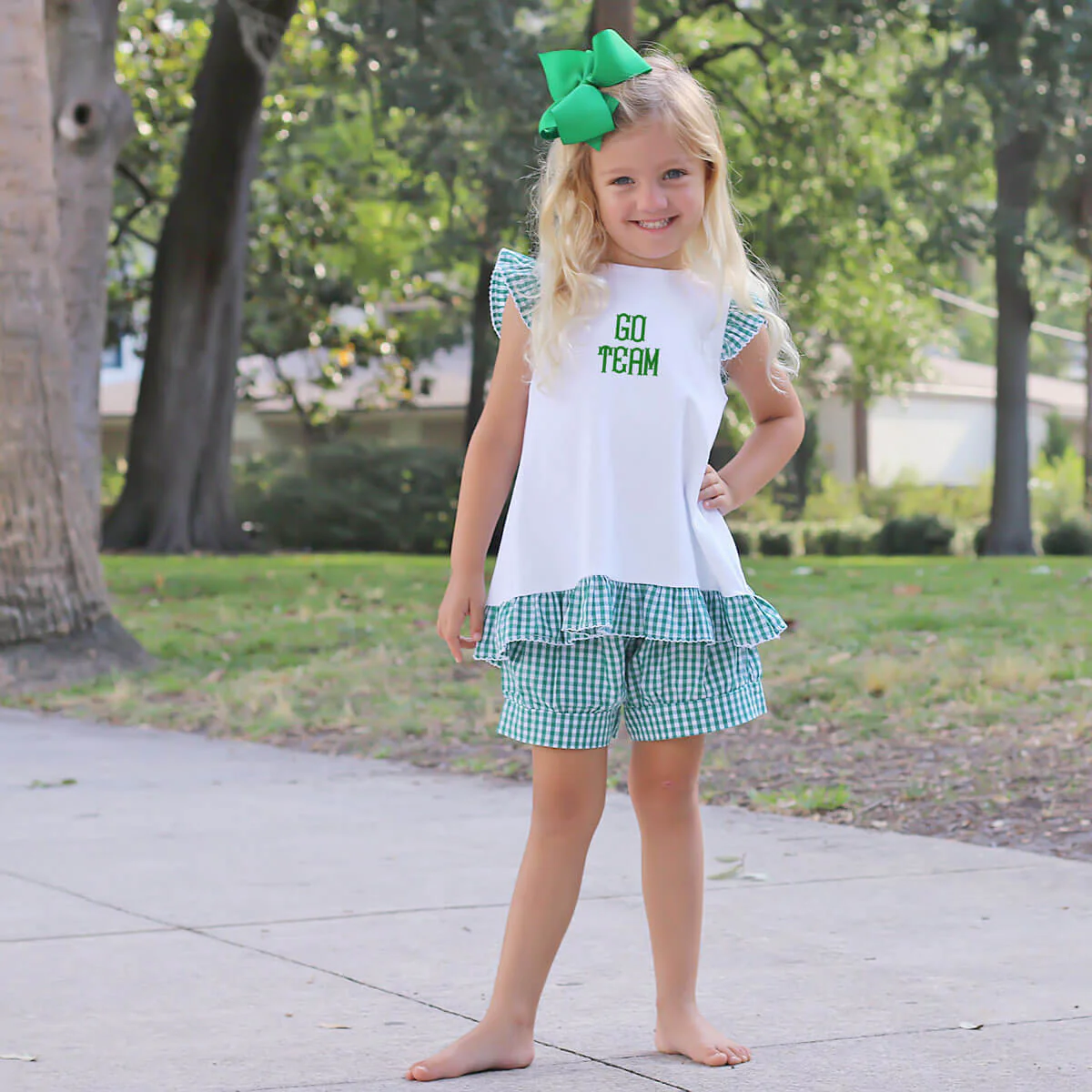 Green Gingham Tie Back Short Set