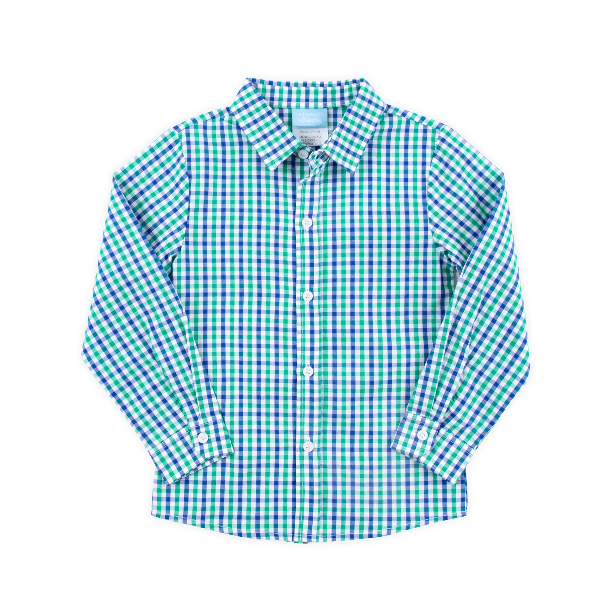 Green & Navy Gingham Button Down Shirt - Image 2