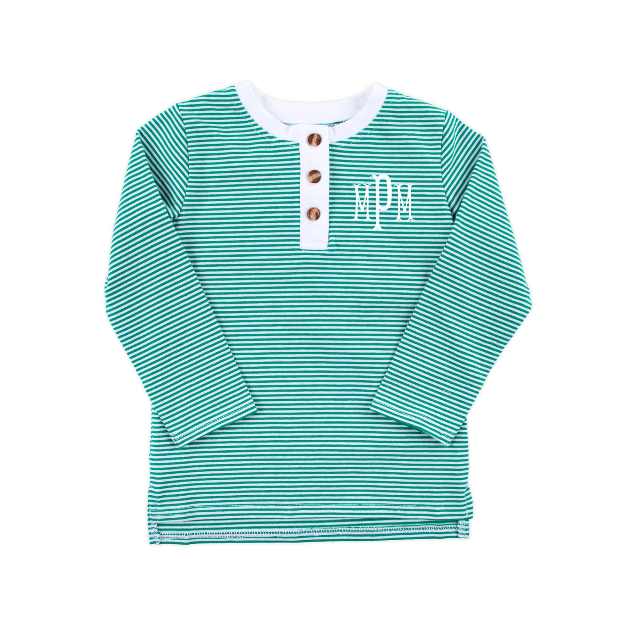 Green & White Stripe Long Sleeve Henley Shirt - Image 2