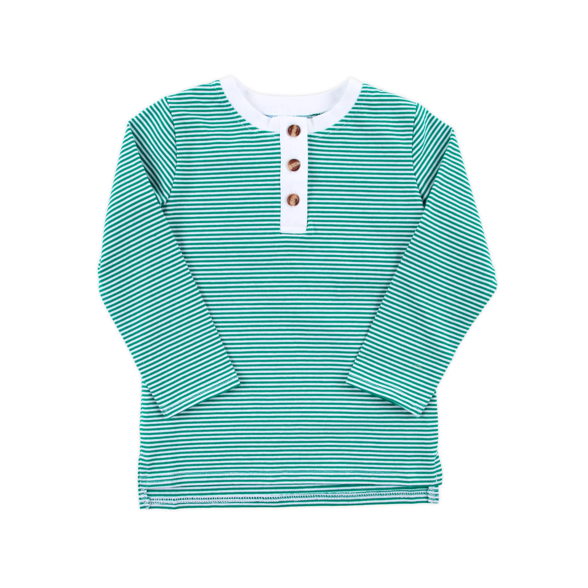 Green & White Stripe Long Sleeve Henley Shirt - Image 4