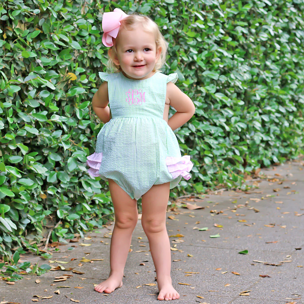 Green Stripe Seersucker Ruffle Bubble