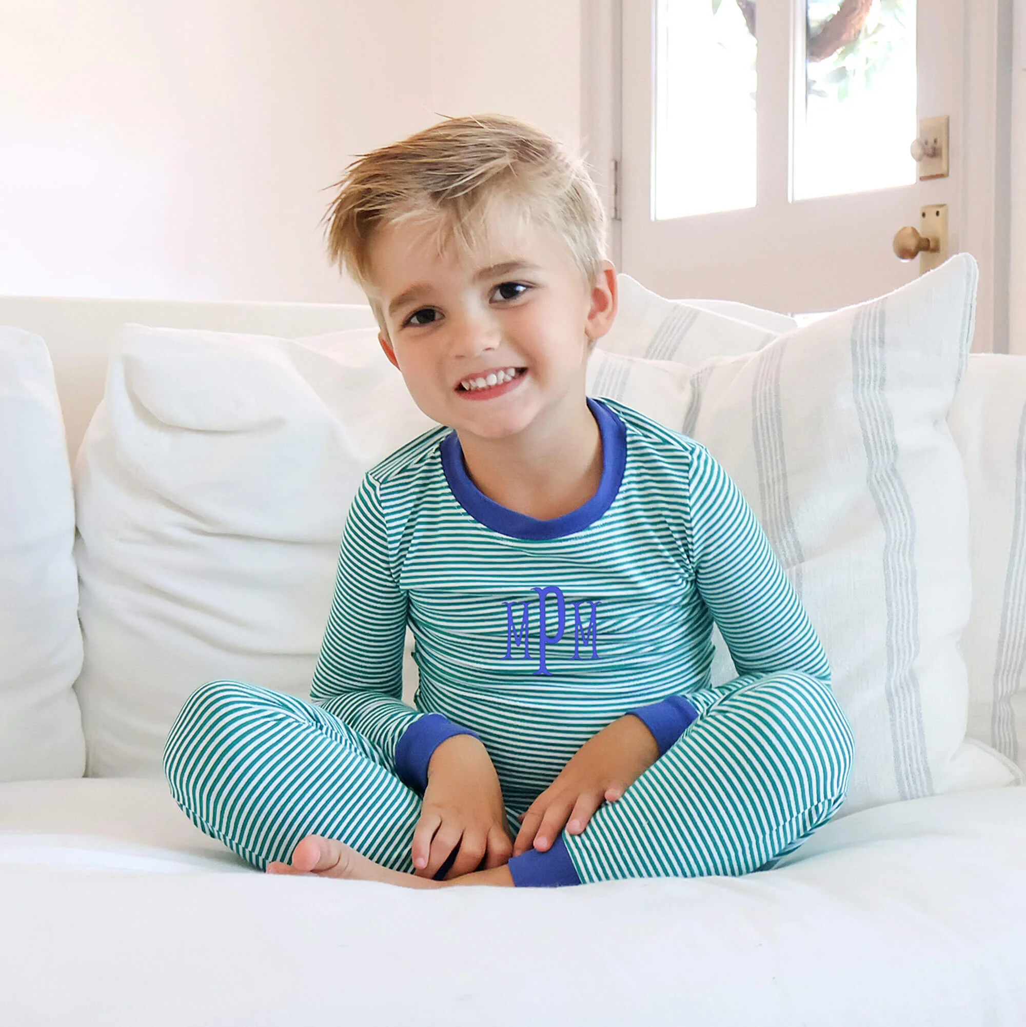 Green Stripe Pajamas with Royal