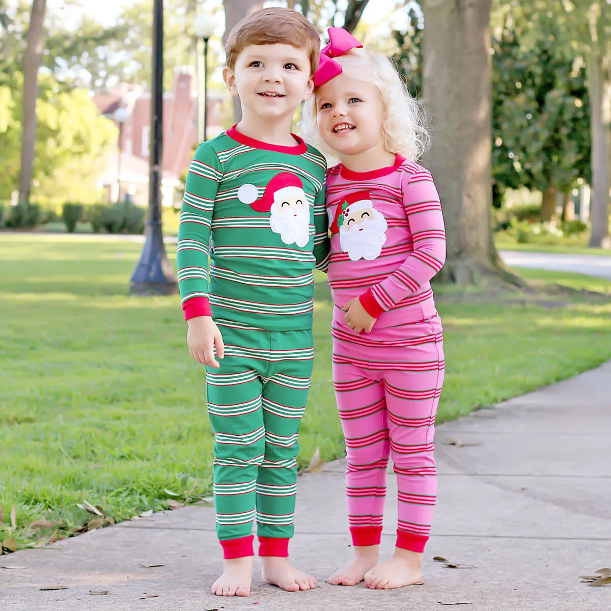 Happy Santa Green Stripe Pajamas - Image 5