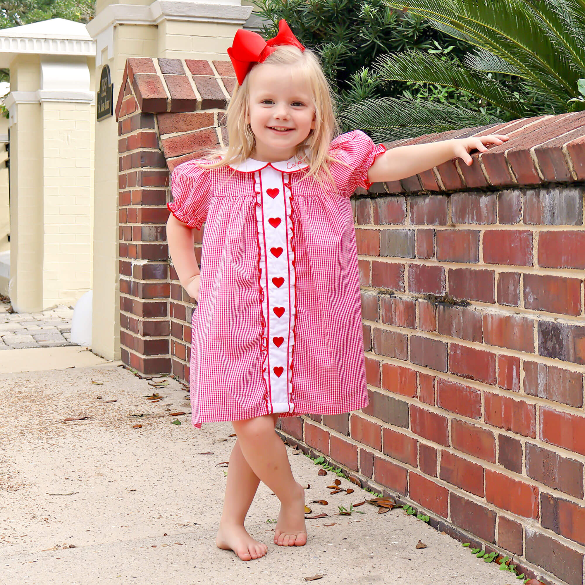 Heart Embroidered Red Gingham Camila Dress