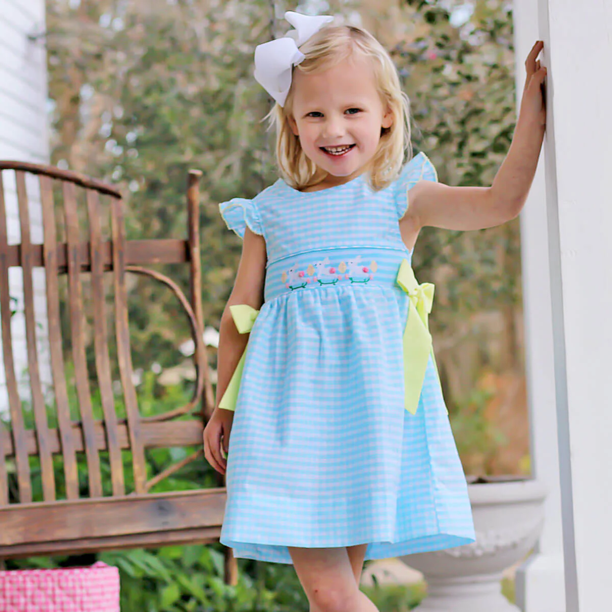 Hippity Hop Turquoise Bunny Smocked Beverly Dress