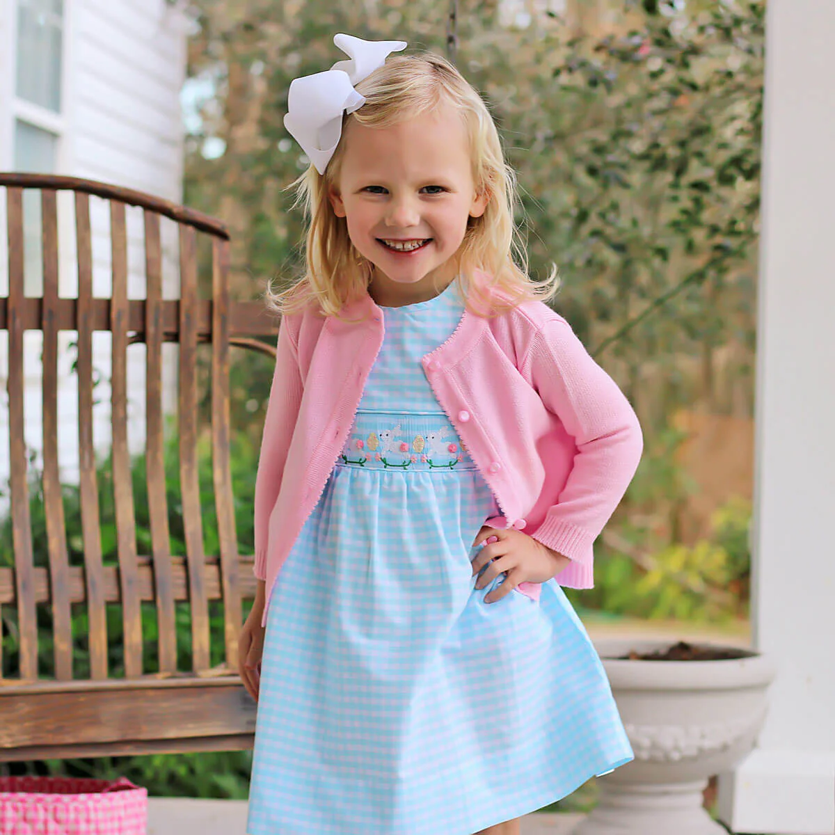 Hippity Hop Turquoise Bunny Smocked Beverly Dress - Image 7