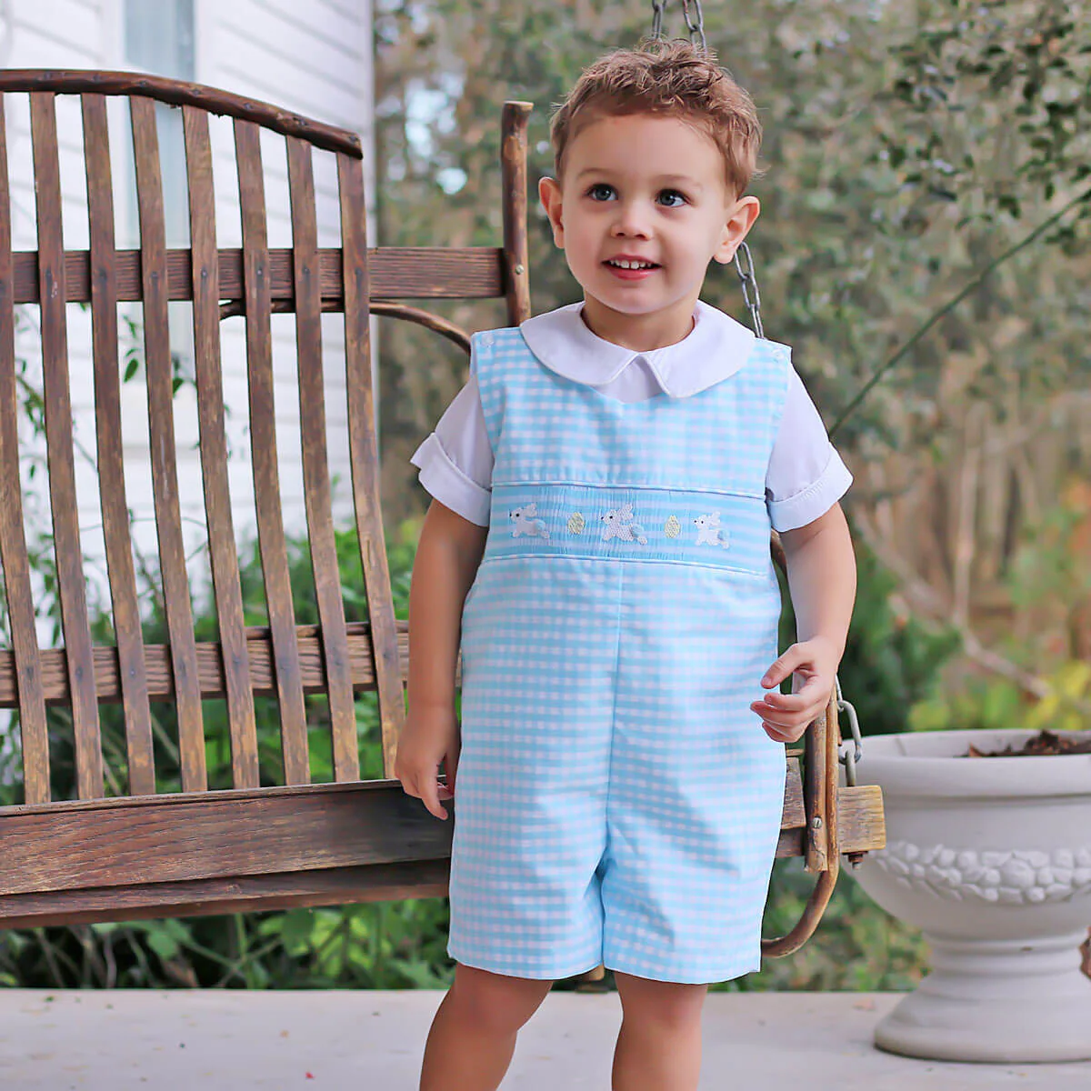 Hippity Hop Turquoise Bunny Smocked Jon Jon