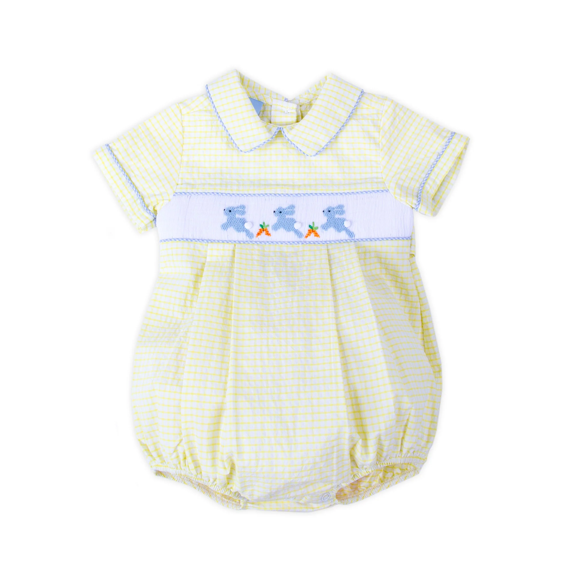 Hoppy Bunnies Yellow Smocked Collared Bubble