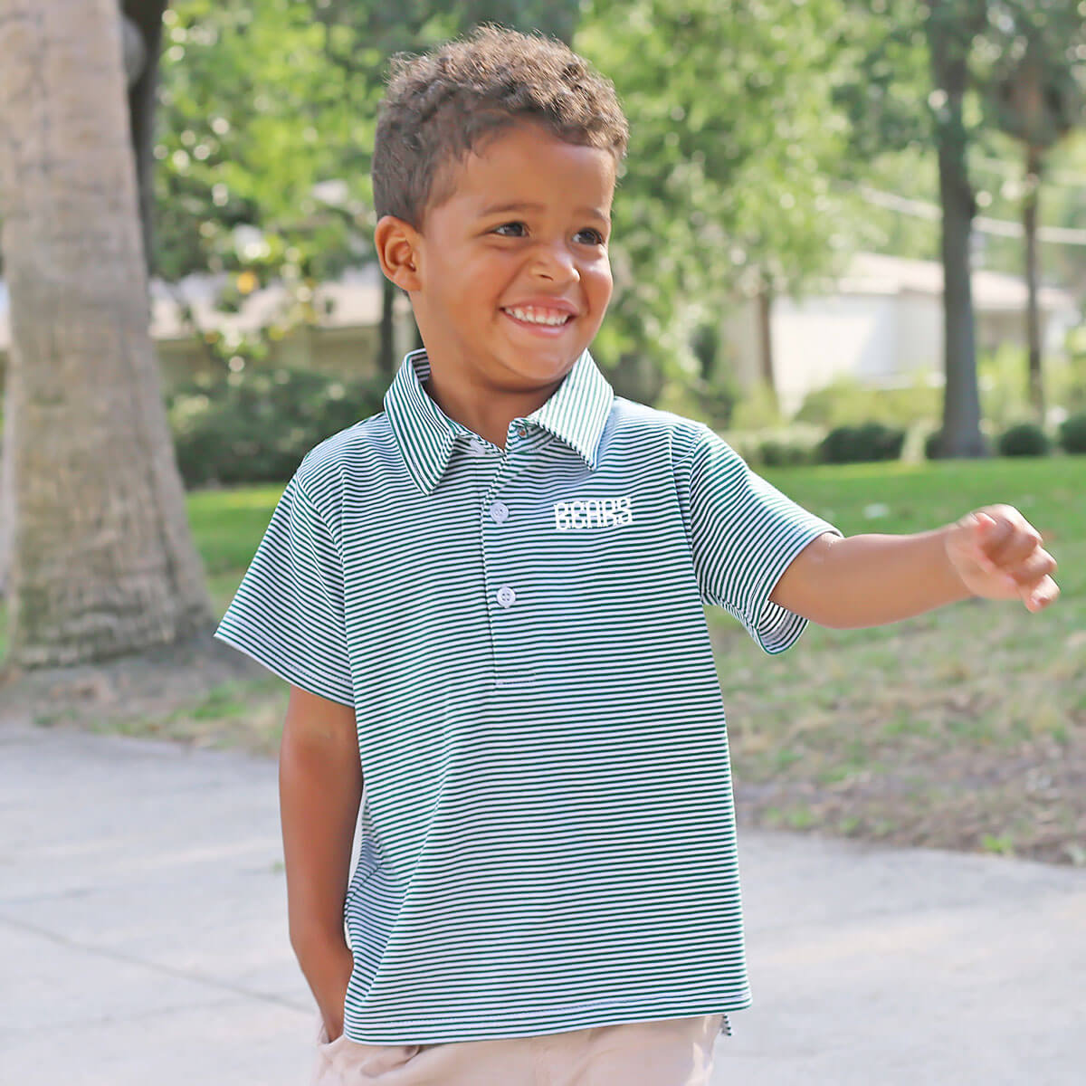 Hunter Green Stripe Polo - Image 2