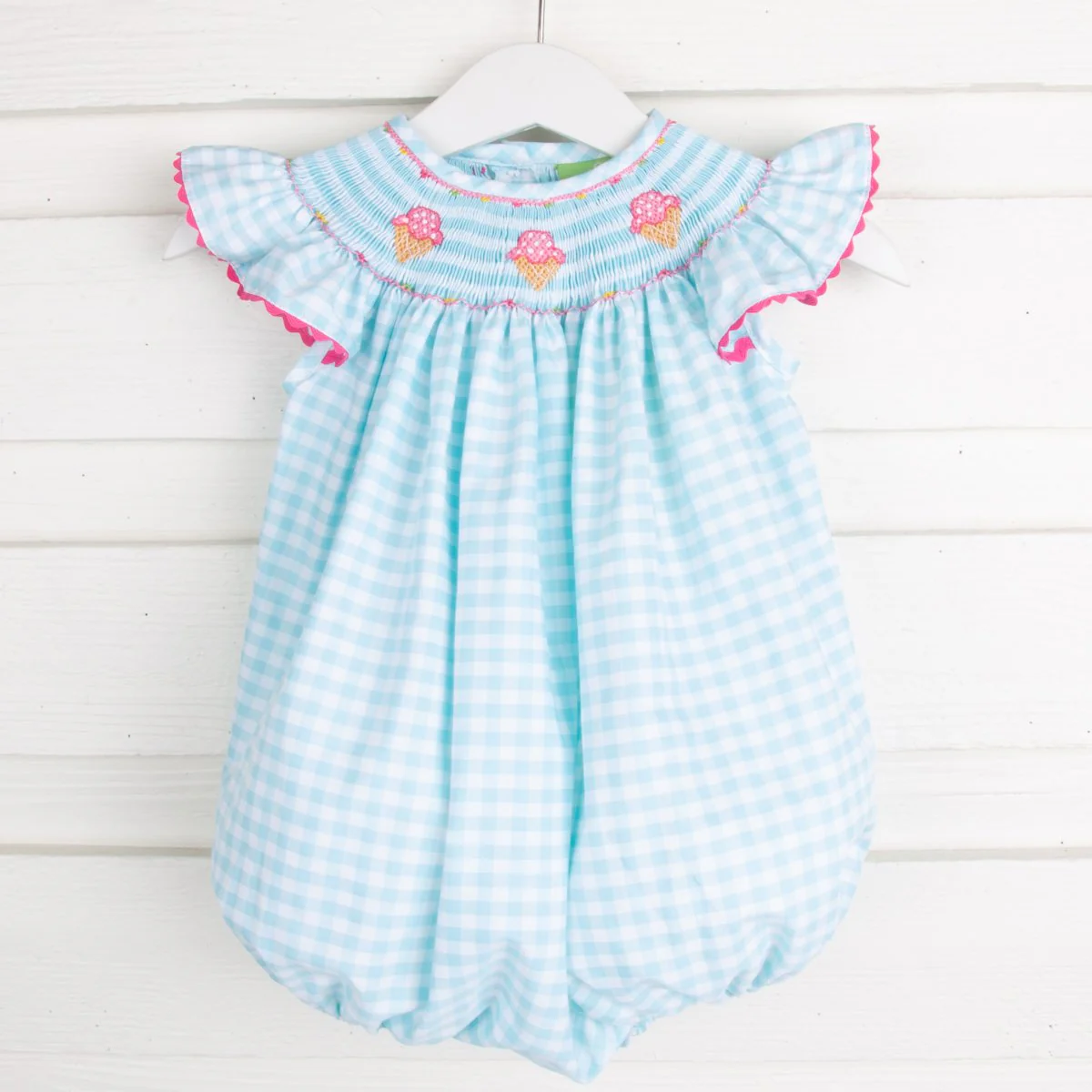 Ice Cream Smocked Bubble Aqua Check