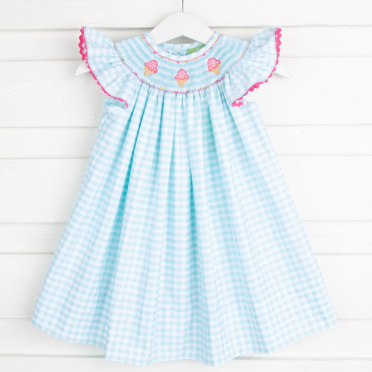 Ice Cream Smocked Dress Aqua Check