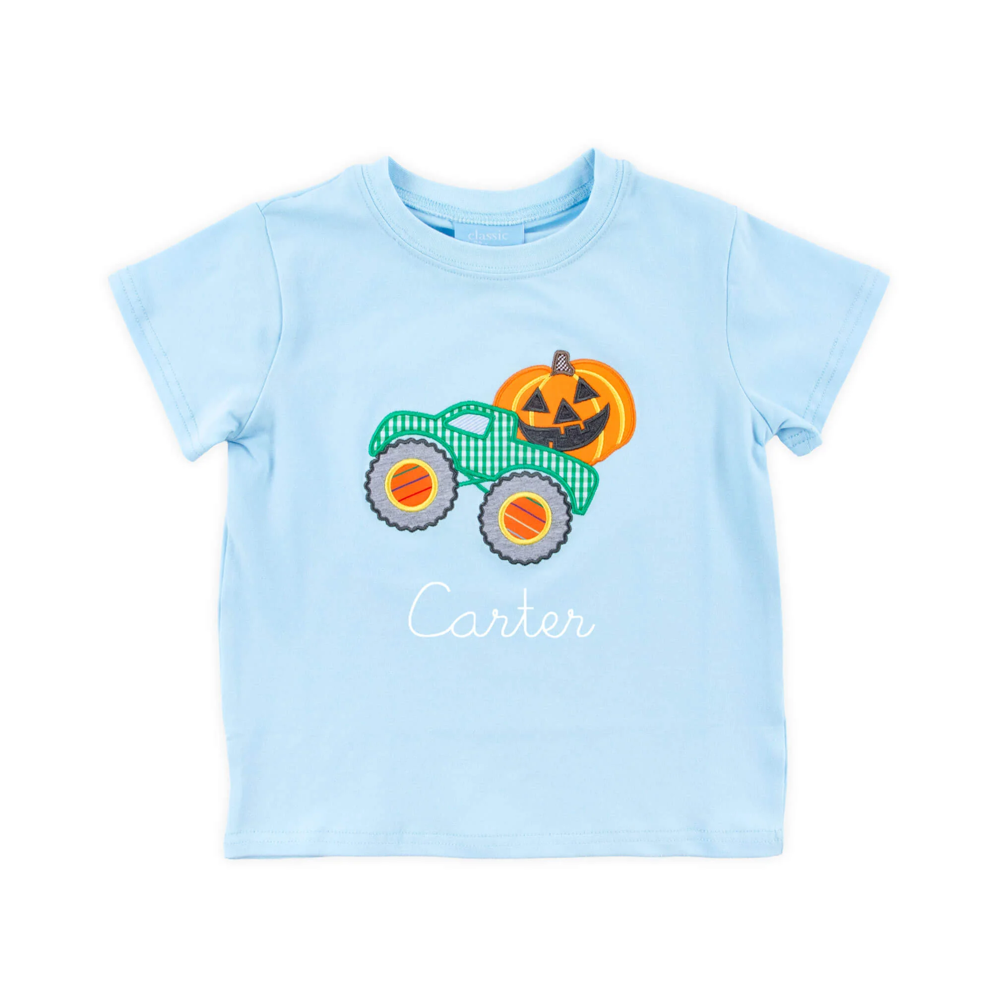 Jack O' Lantern Truck Light Blue Short Sleeve Shirt - Image 2