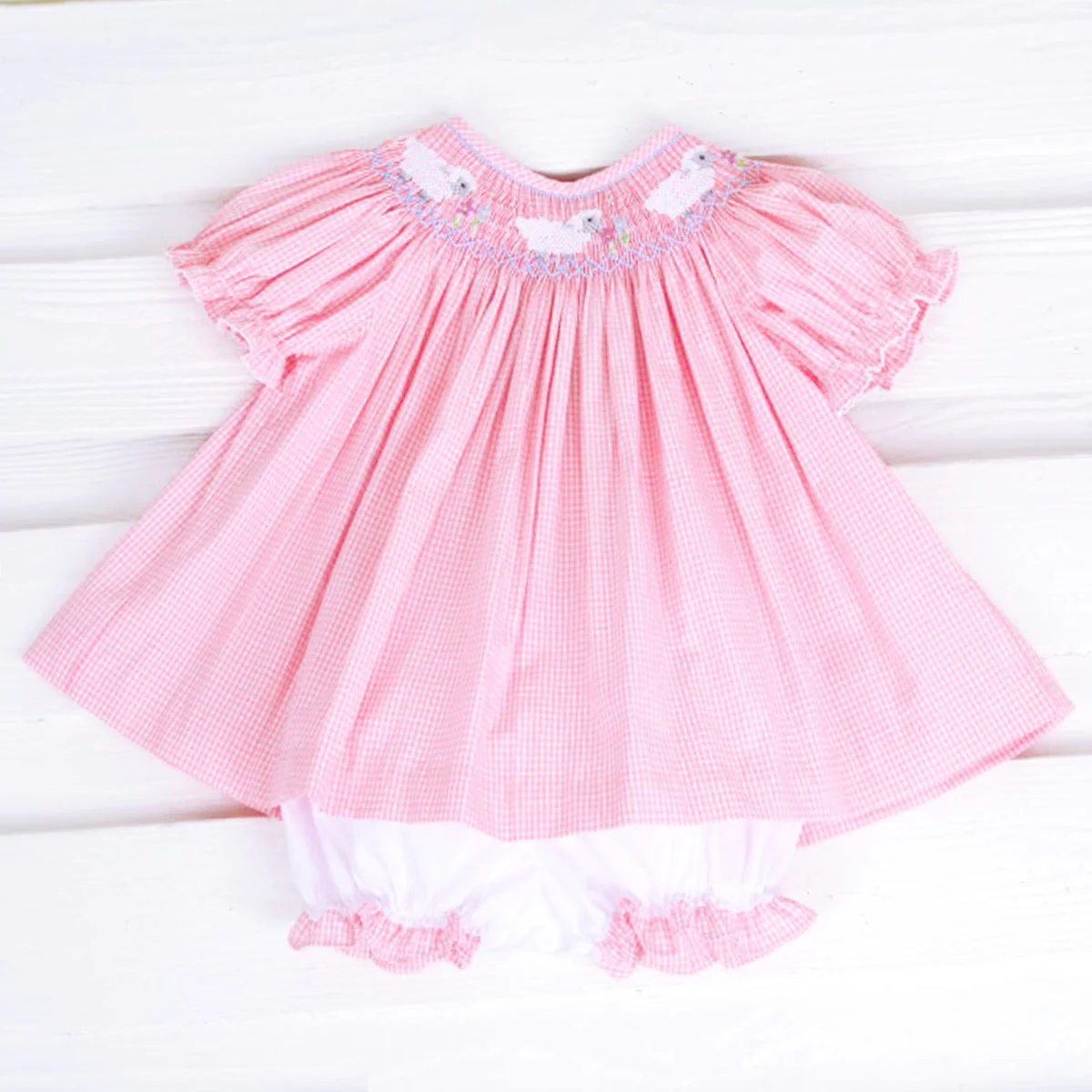 Lamb Smocked Pink Gingham Bloomer Set