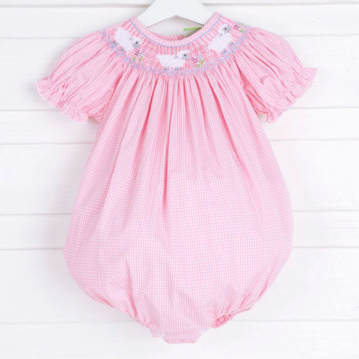 Lamb Smocked Pink Gingham Bubble