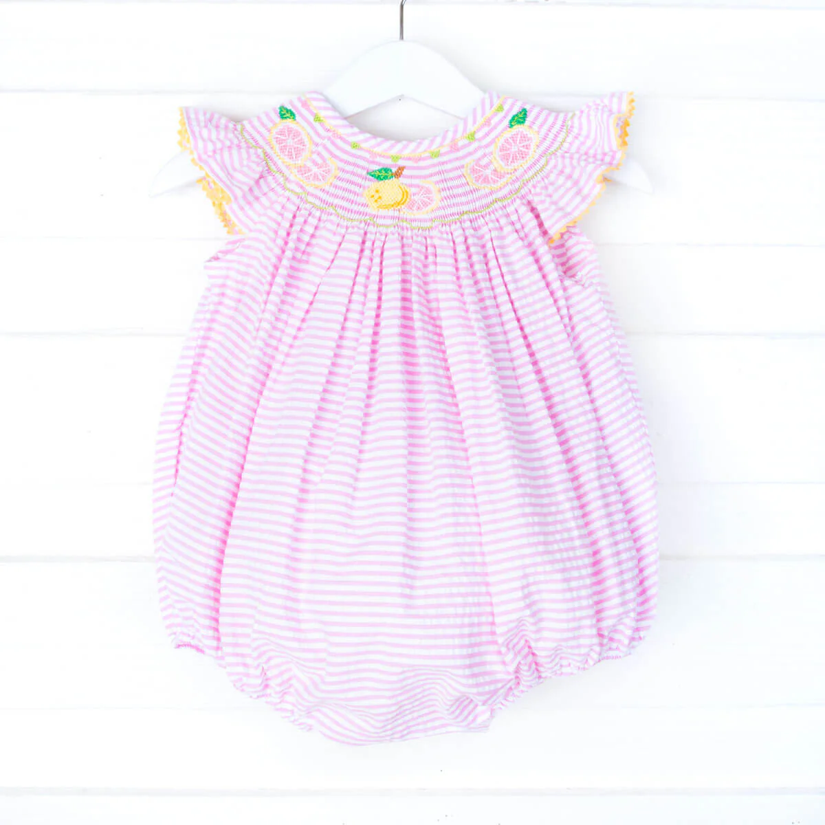 Lemonade Smocked Pink Stripe Bubble