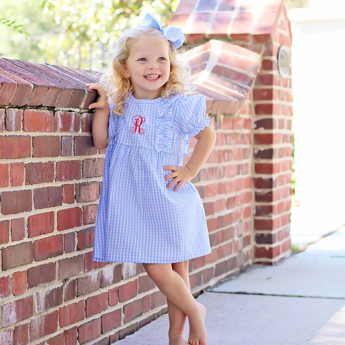 Light Blue Check Ruffle Dress