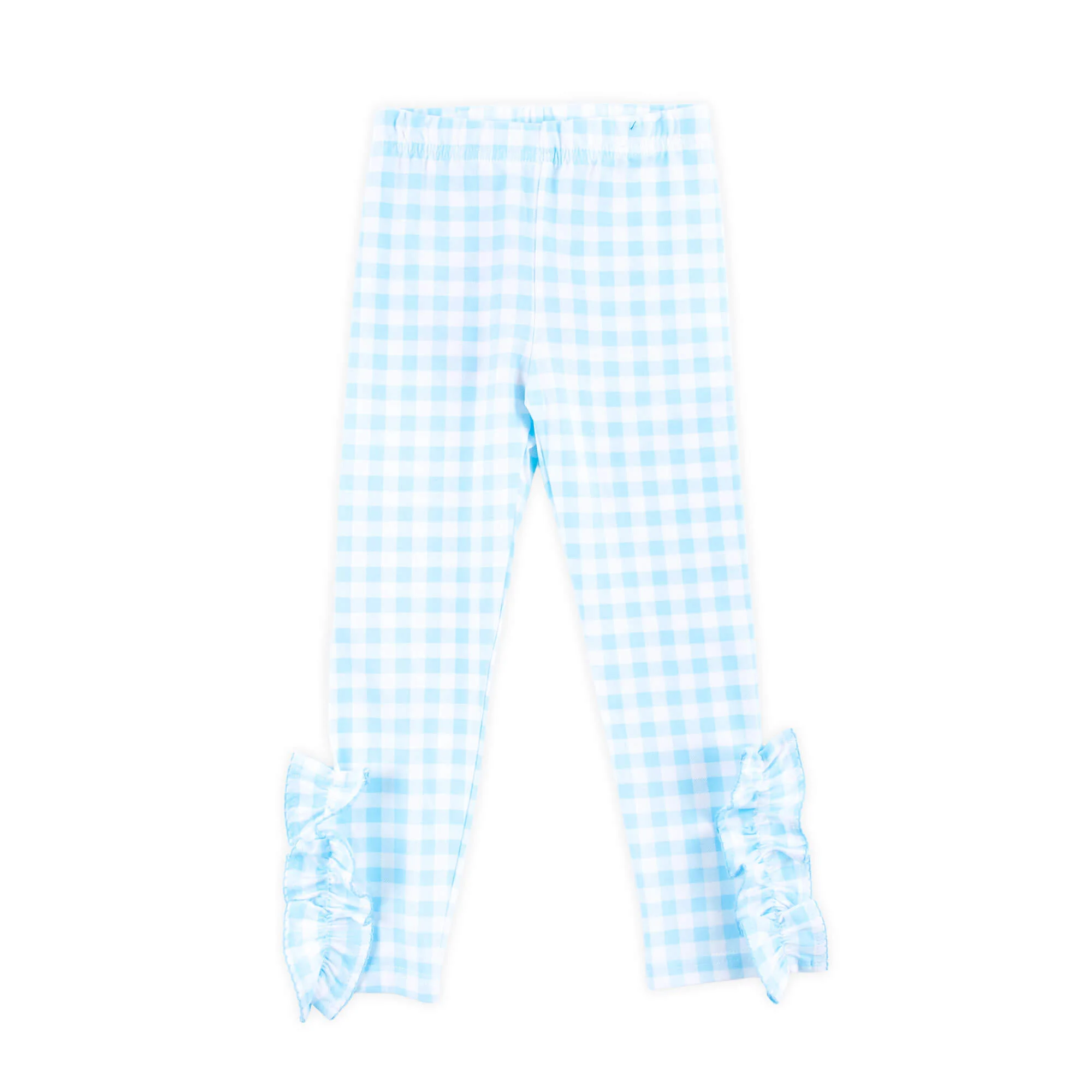 Light Blue Gingham Side Ruffle Leggings - Image 2