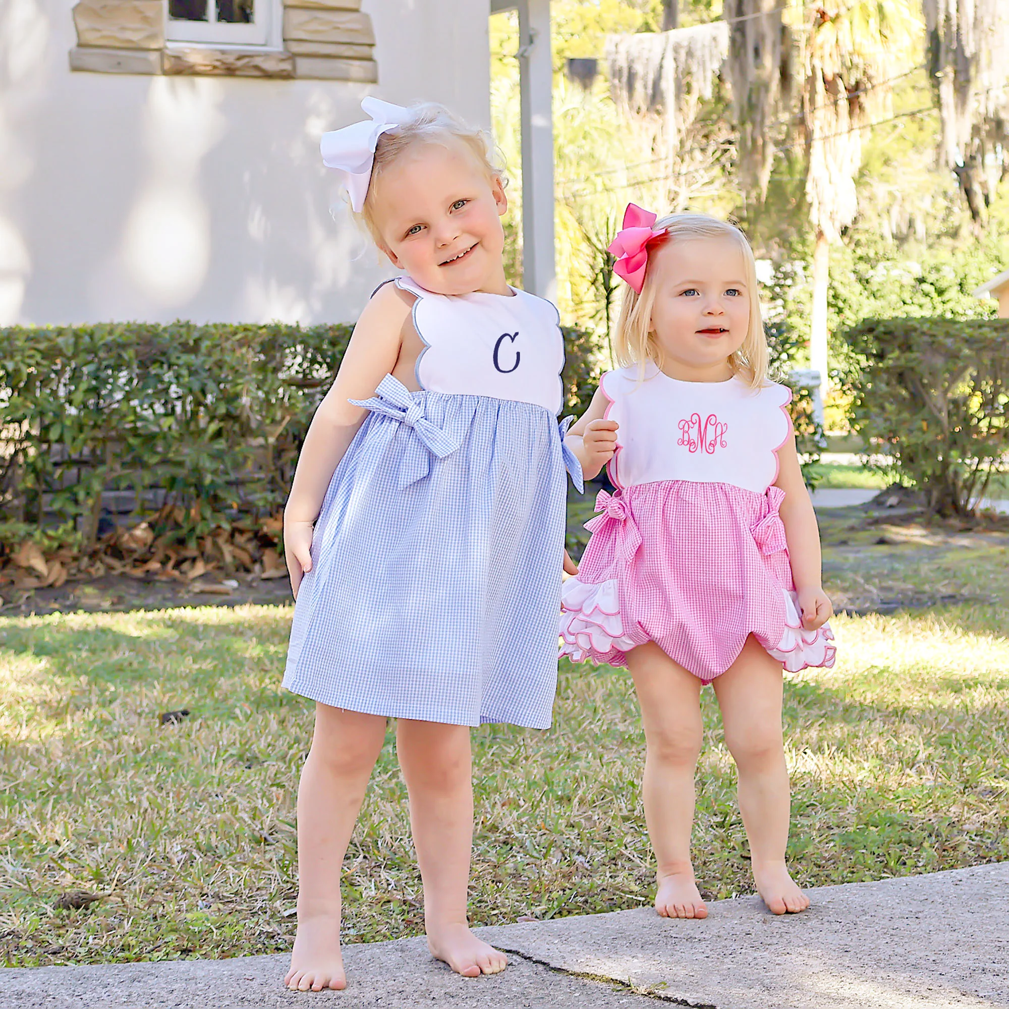 Light Blue Gingham Scalloped Bib Dress - Image 4