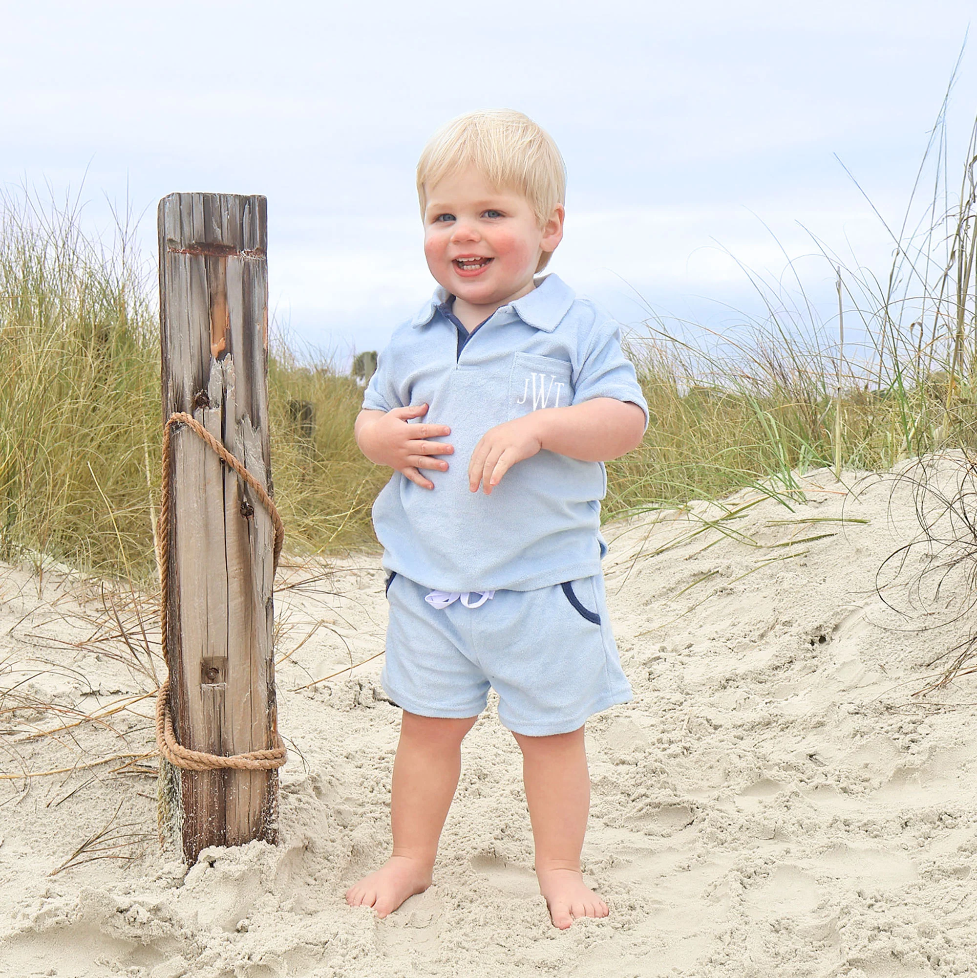 Light Blue Terry Polo Short Set