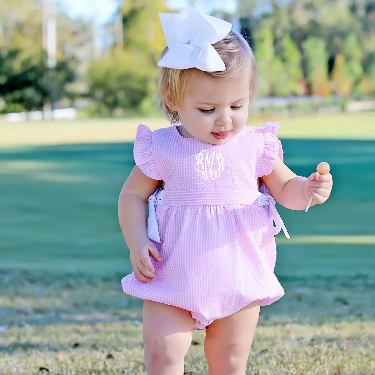 Light Pink Gingham Side Tie Bubble