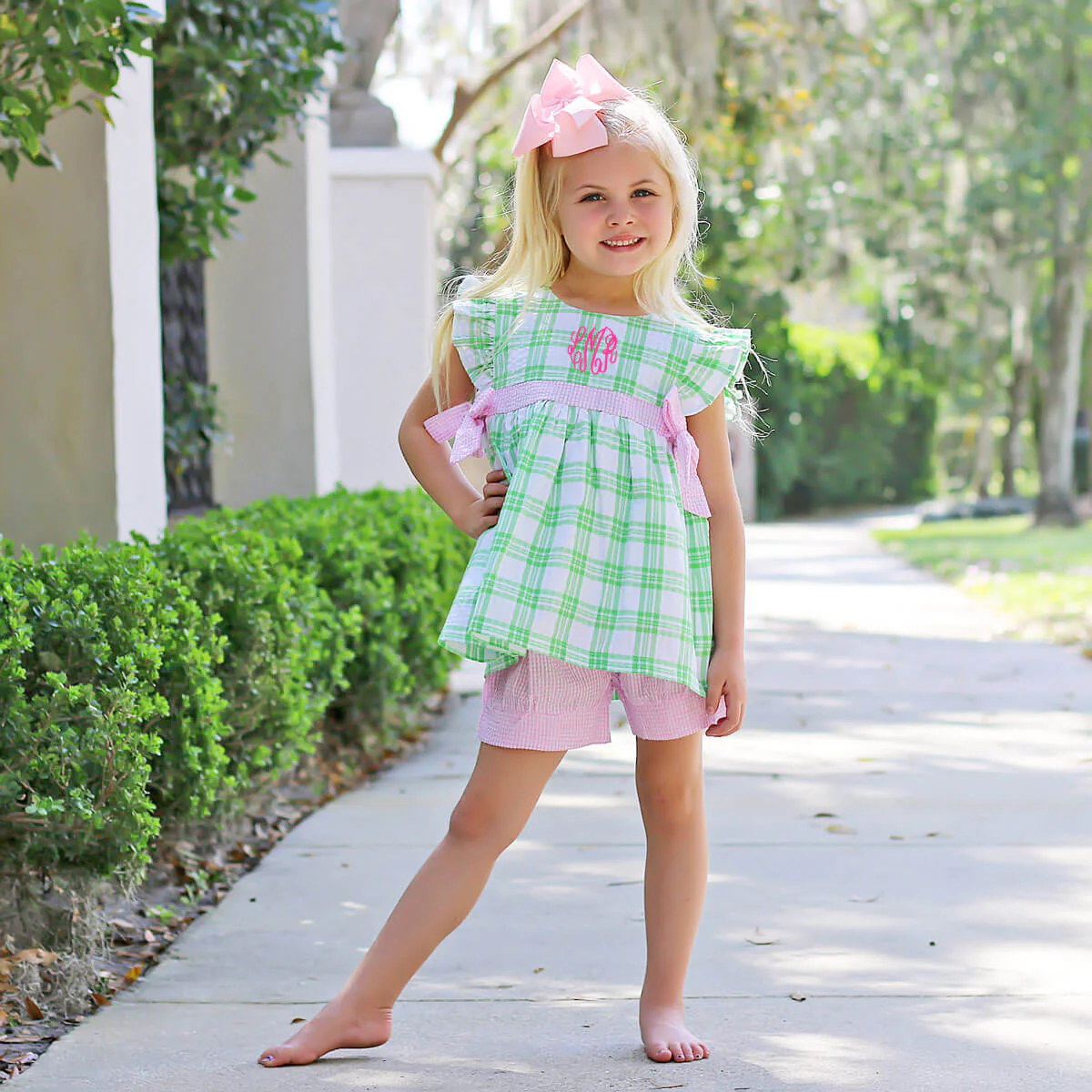 Lime Green Plaid Avery Short Set