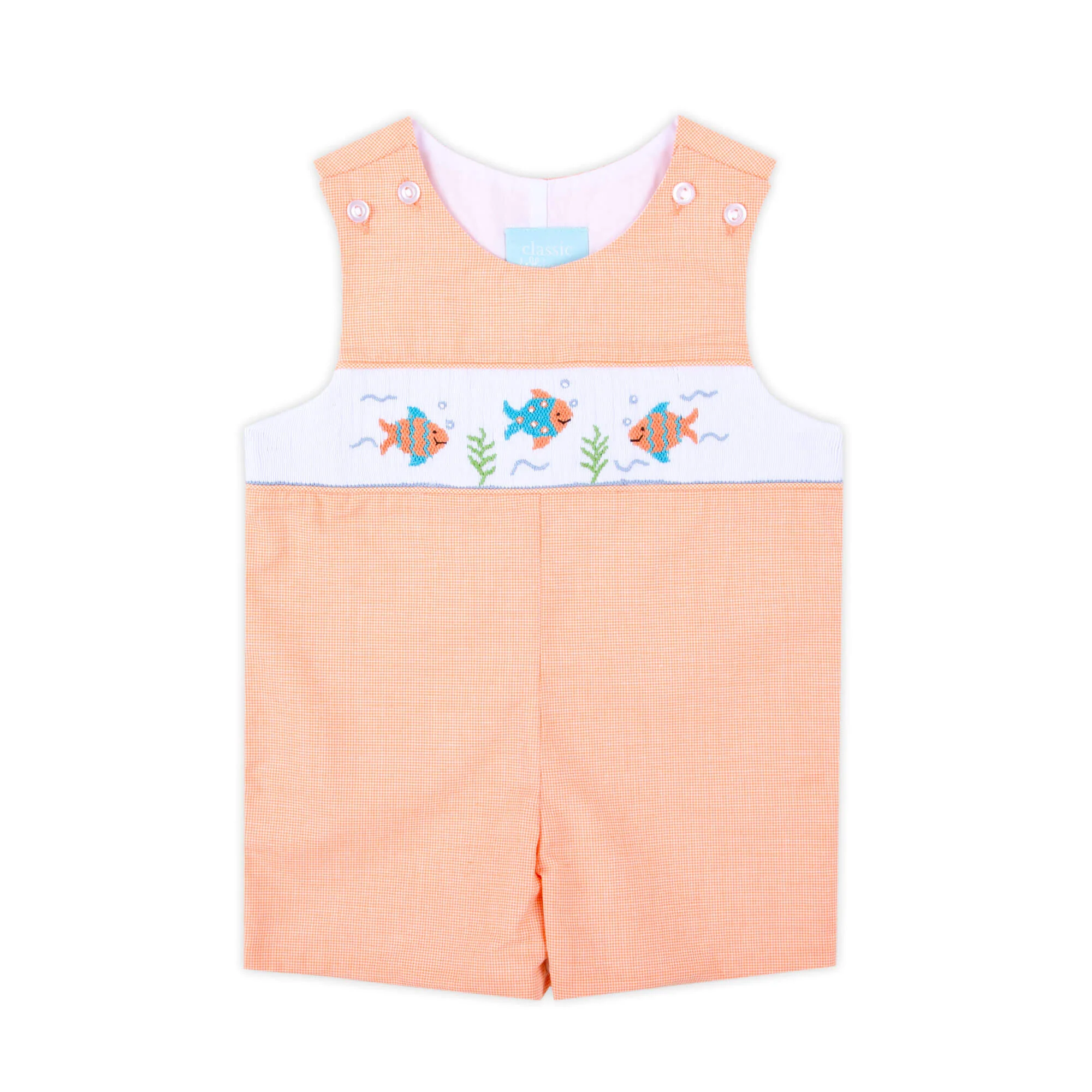 Little Fish Orange Micro Gingham Smocked Jon Jon