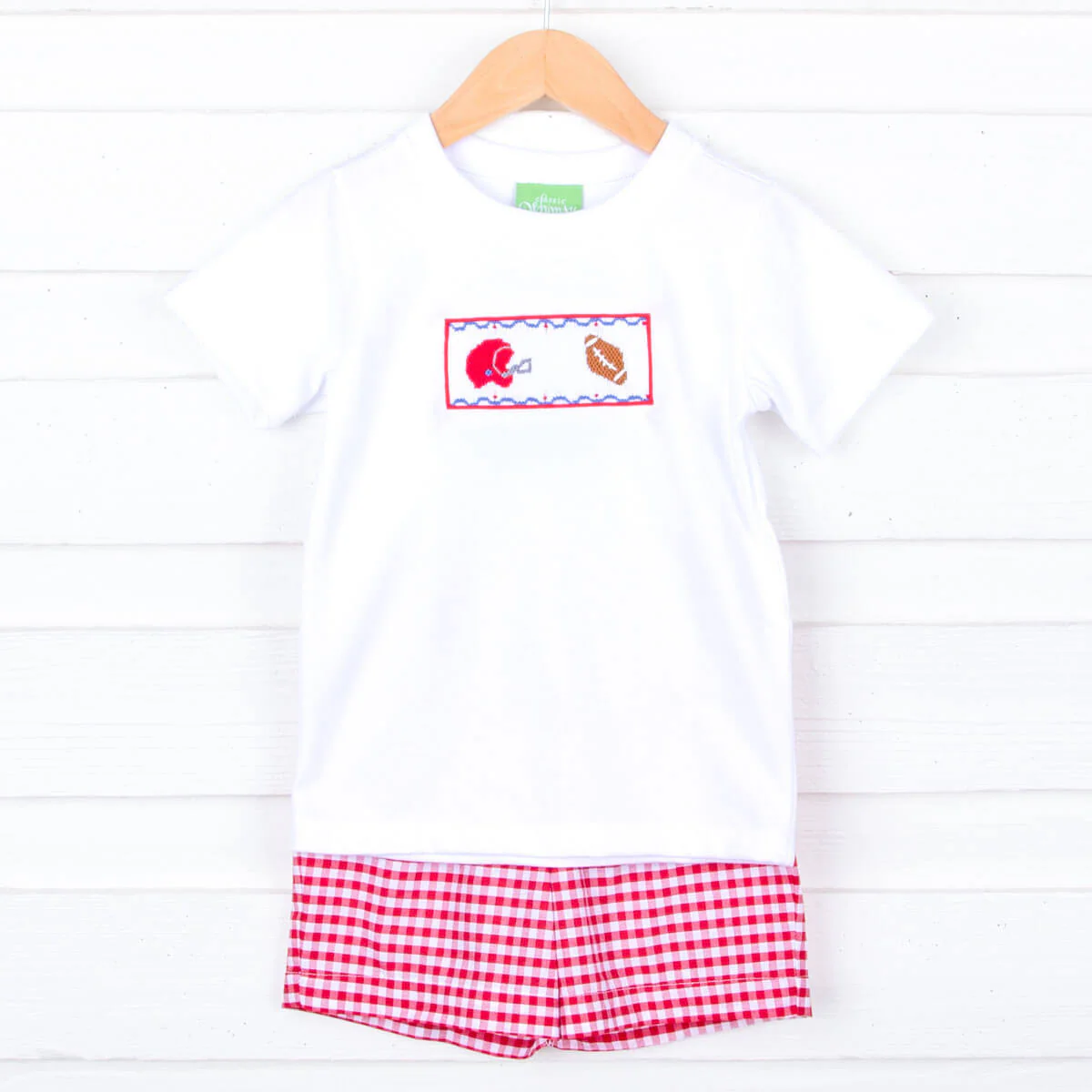 Red Check Football Smocked Short Set - Image 2
