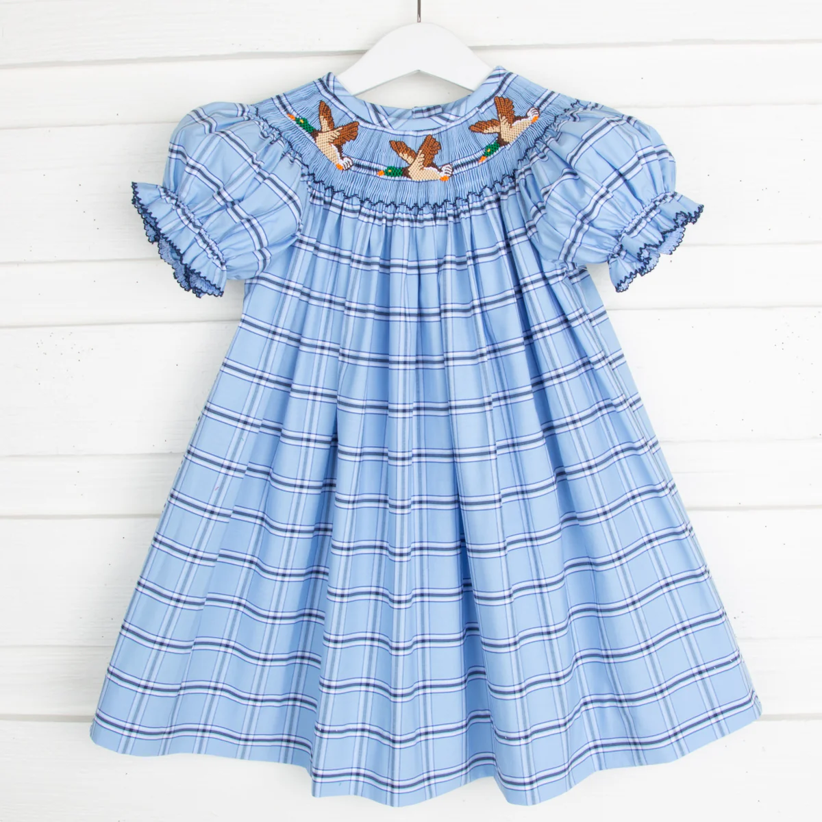Mallard Smocked Bishop Light Blue Plaid