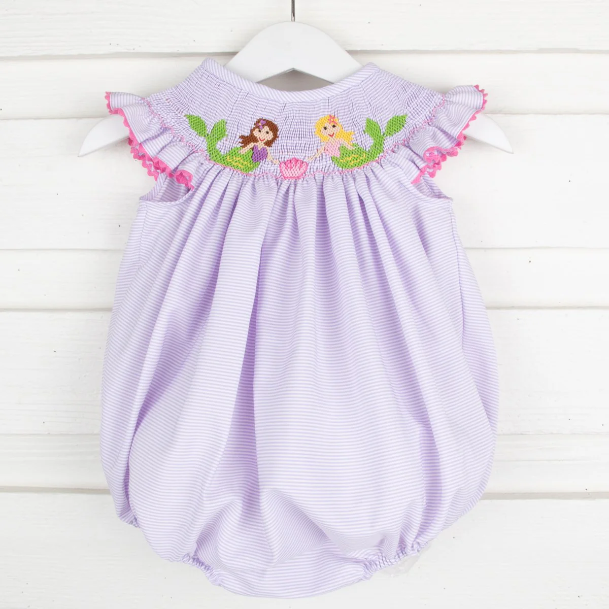 Mermaid Smocked Bubble Lavender Stripe