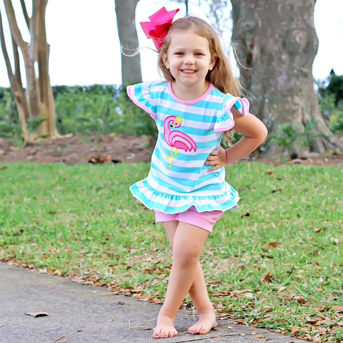 Mint Stripe Flamingo Short Set