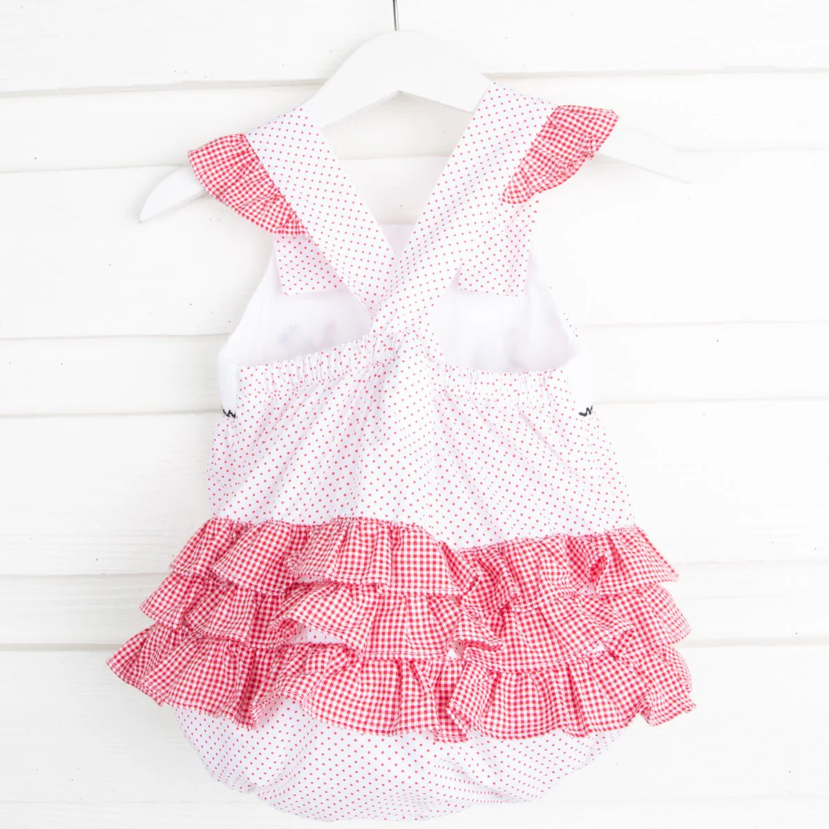 Mouse Ears Smocked Ruffle Bubble Red Dot - Image 2